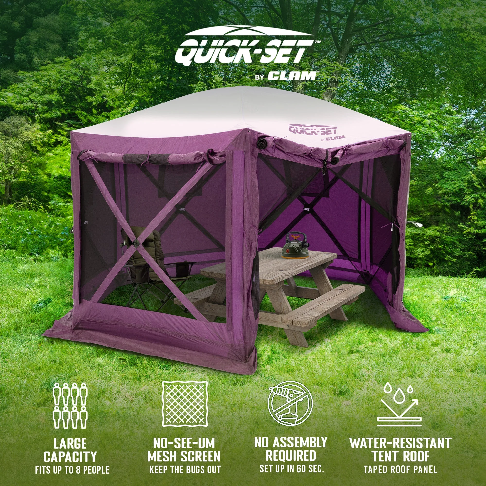 CLAM Quick-Set Pavilion 12.5 x 12.5 Ft Portable Outdoor Canopy Shelter, Plum - Image 2