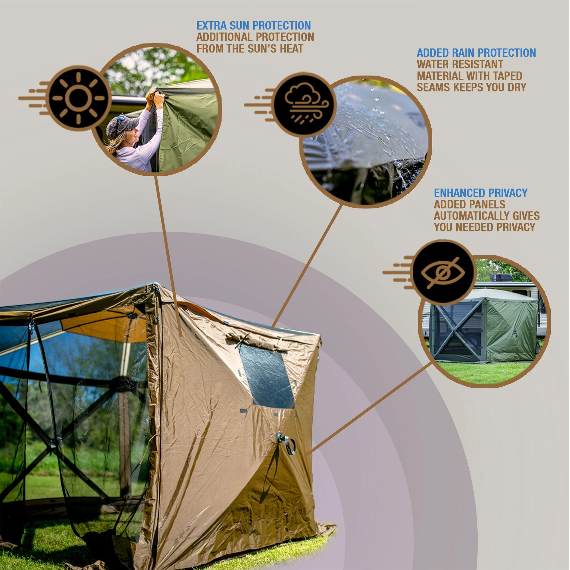 Clam Quick-Set Screen Hub Tent Wind & Sun Panels, Accessory Only, Brown (2 Pack) - Image 6