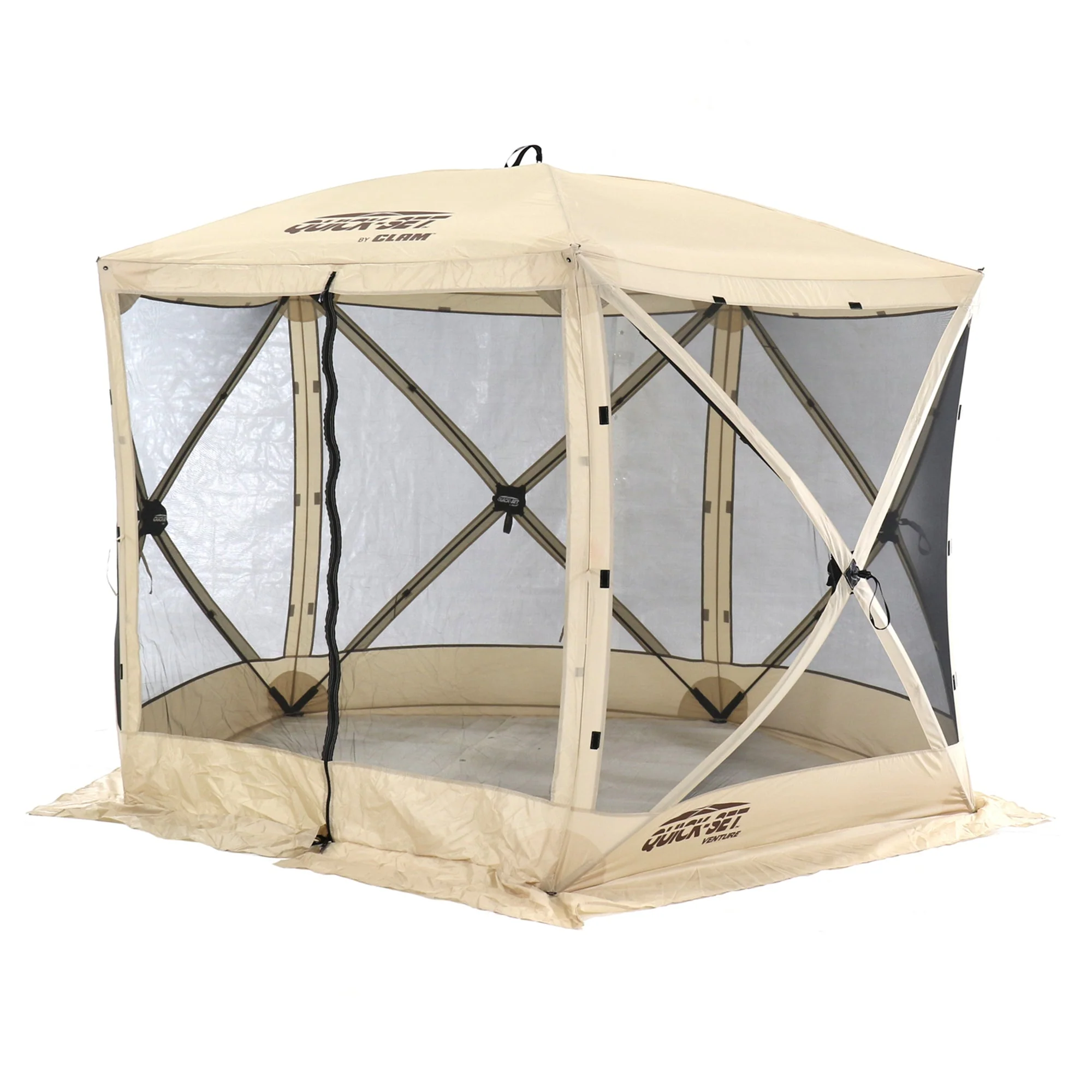 CLAM Quick-Set Venture 9 x 9 Ft Portable Outdoor Camping Canopy Shelter, Tan - Image 8