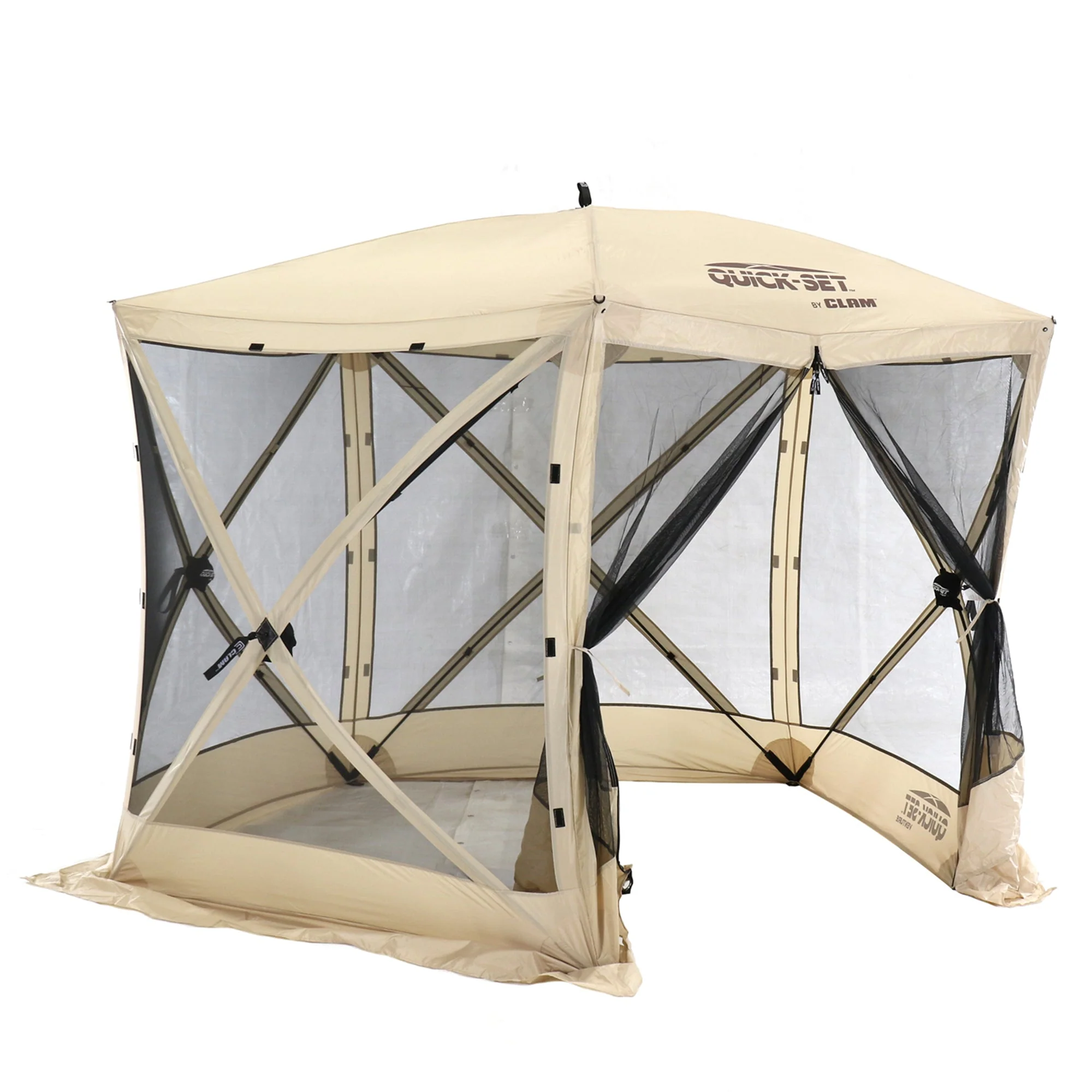 CLAM Quick Set Venture Canopy with Clam Quick Set Screen Hub Tent, Tan (2 Pack) - Image 11