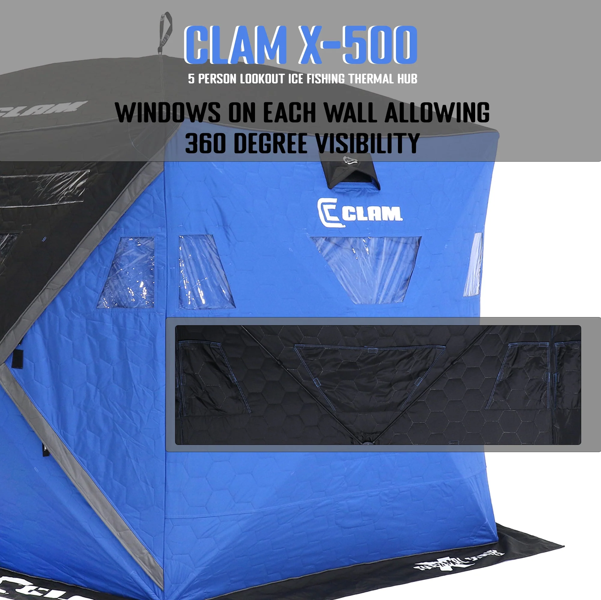 CLAM X-500 Portable 9 Ft 5 Person Lookout Ice Fishing Thermal Hub Shelter Tent - Image 4