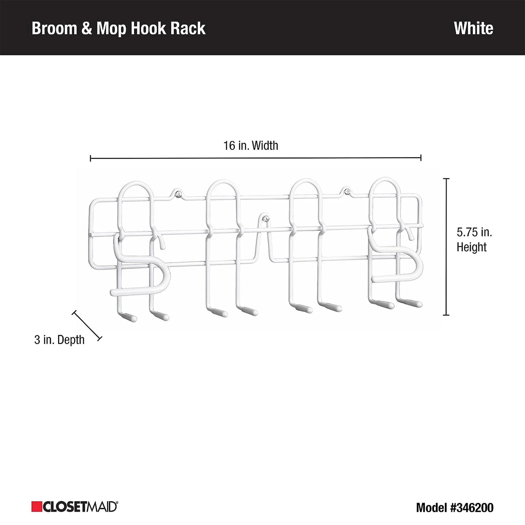ClosetMaid Steel Broom and Mop Holder for Homes with Wall or Door Mount, White - Image 4