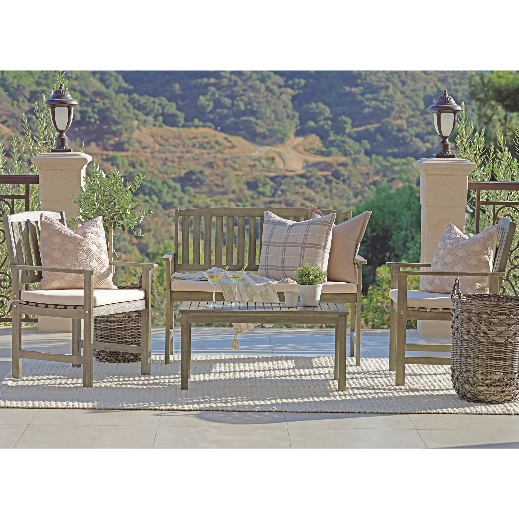 Coaster Home Furnishings Jonah 4 Piece Wood Outdoor Patio Conversation Set, Gray