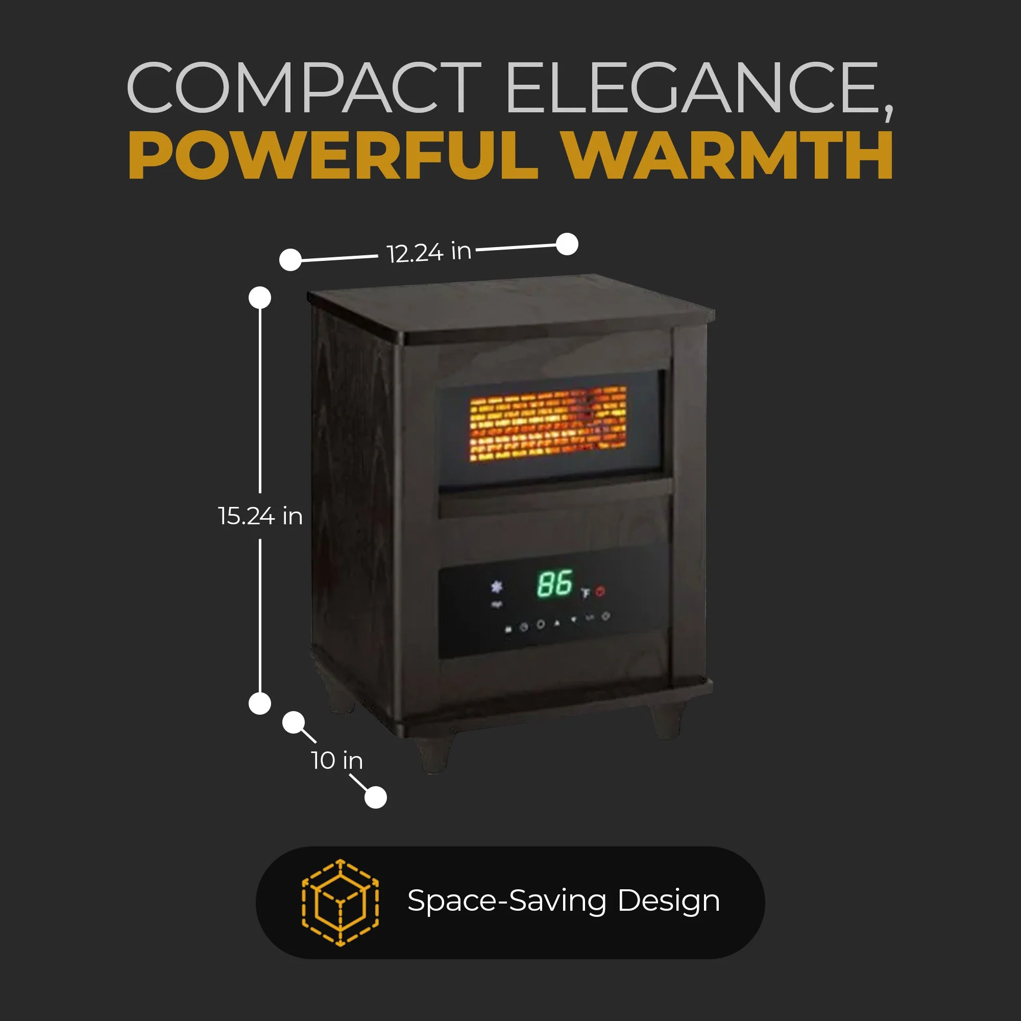 Comfort Zone Wood Cabinet Infrared High Power Quartz Heater and Remote, Espresso - Image 3
