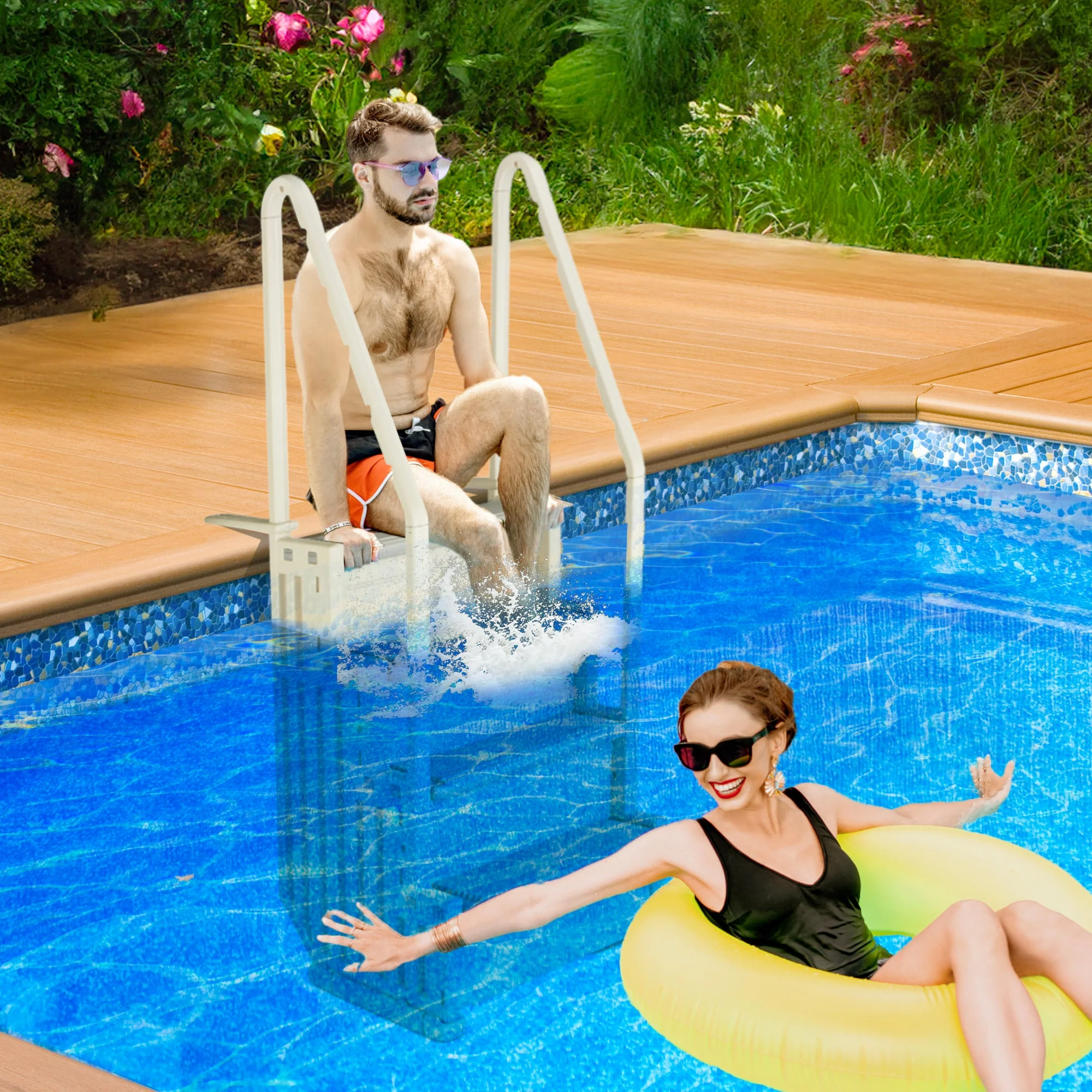 Confer Plastics In-Pool 4 Step Ladder, Above Ground Swimming Pool Stairs, Gray - Image 5
