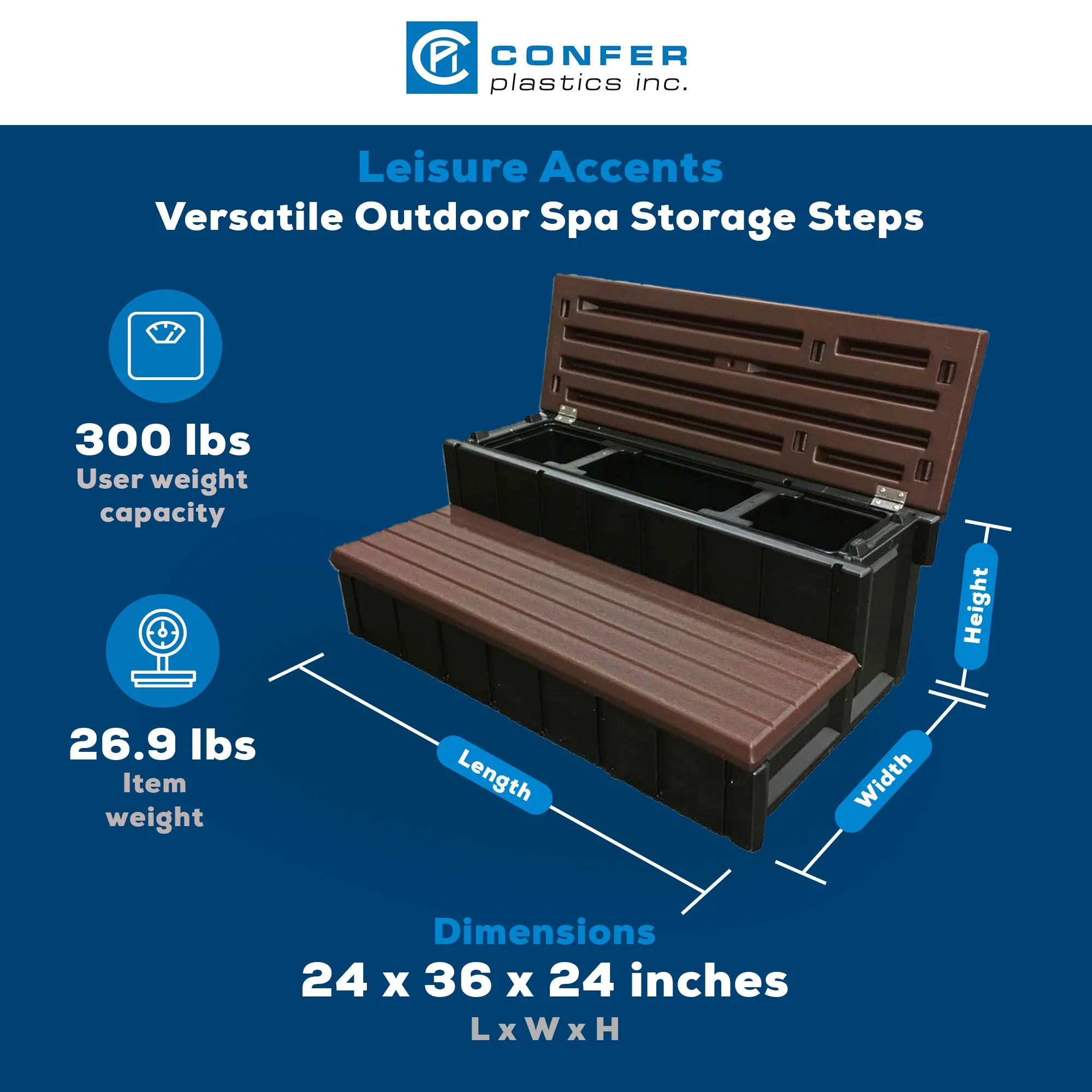 Confer Plastics Leisure Accents Outdoor Spa Hot Tub Storage Steps, Espresso - Image 2