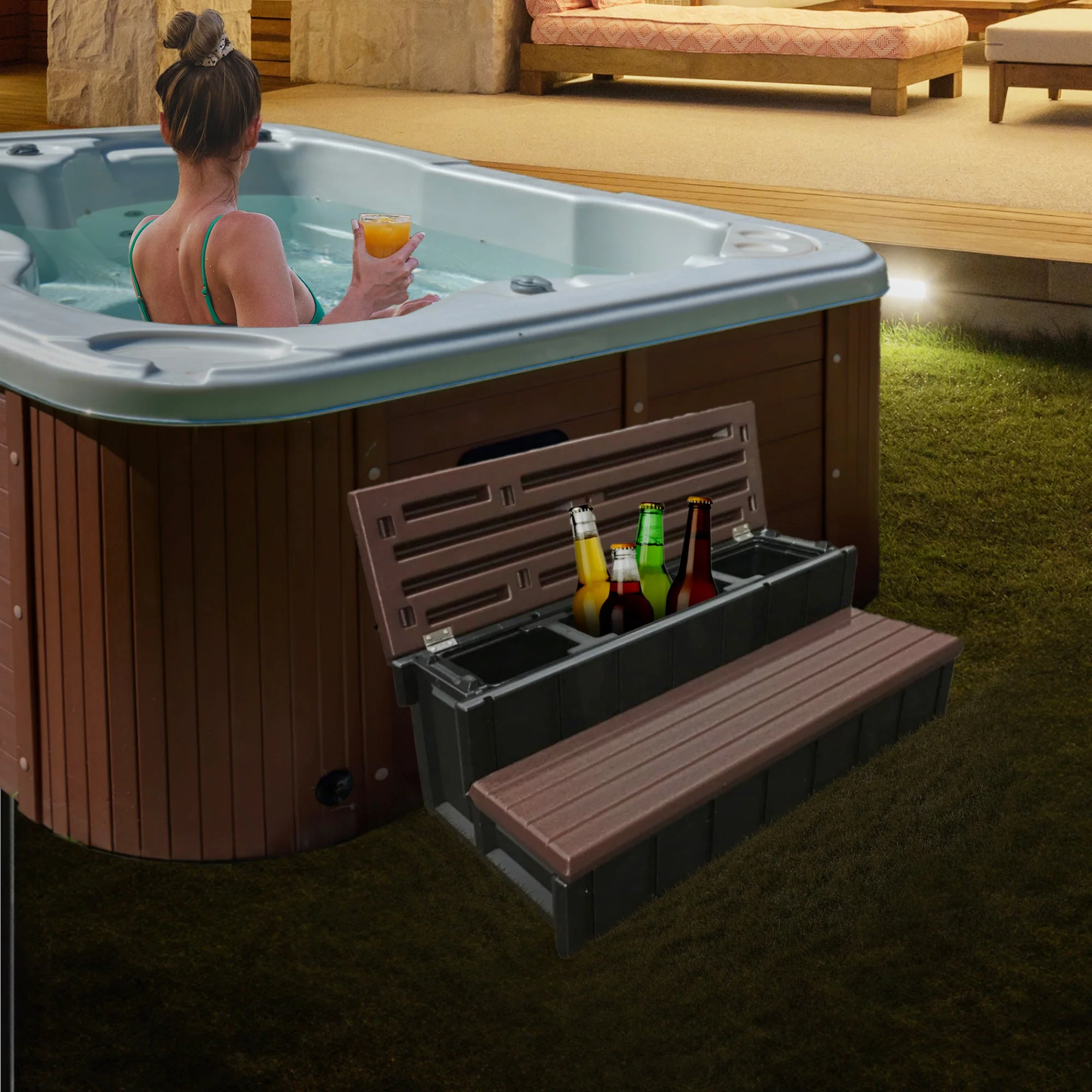 Confer Plastics Leisure Accents Outdoor Spa Hot Tub Storage Steps, Espresso - Image 3
