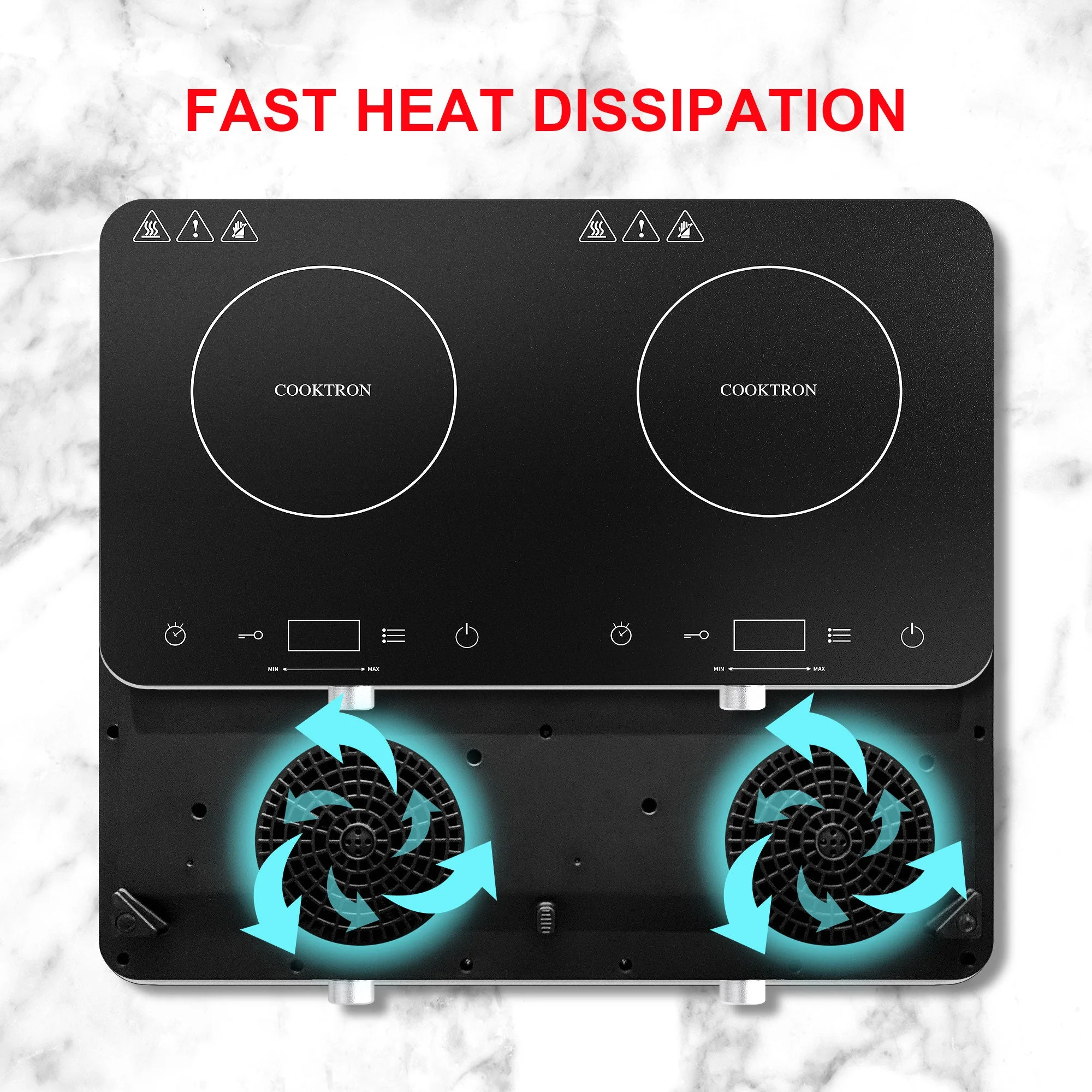 COOKTRON 1800W 120V Portable Double Burner Electric Induction Cooktop w/Knobs - Image 4