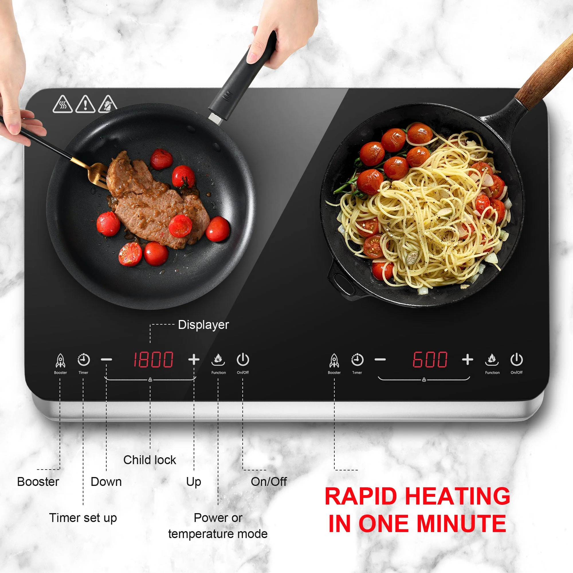 COOKTRON 1800W 120V Portable Quick-Heat Double Burner Electric Induction Cooktop - Image 2