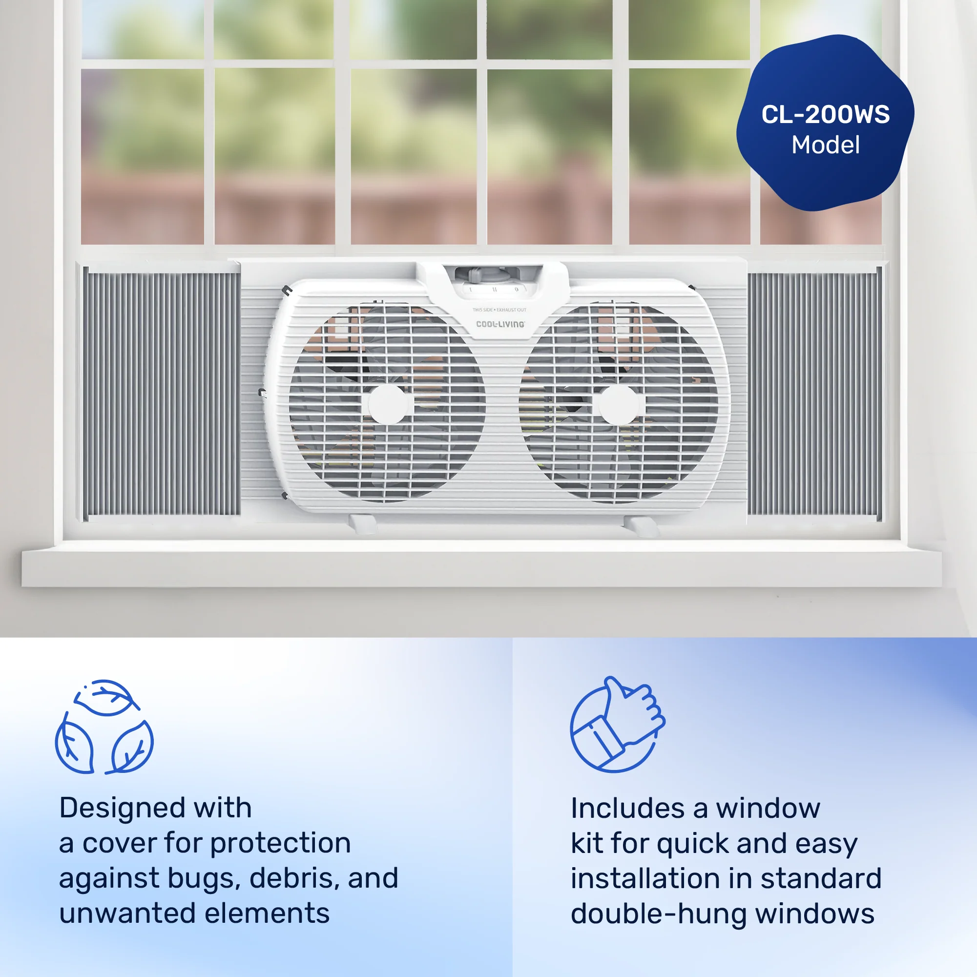 Cool-Living 9-Inch 2-Speed Portable Twin Window Fan with Carry Handle - Image 3