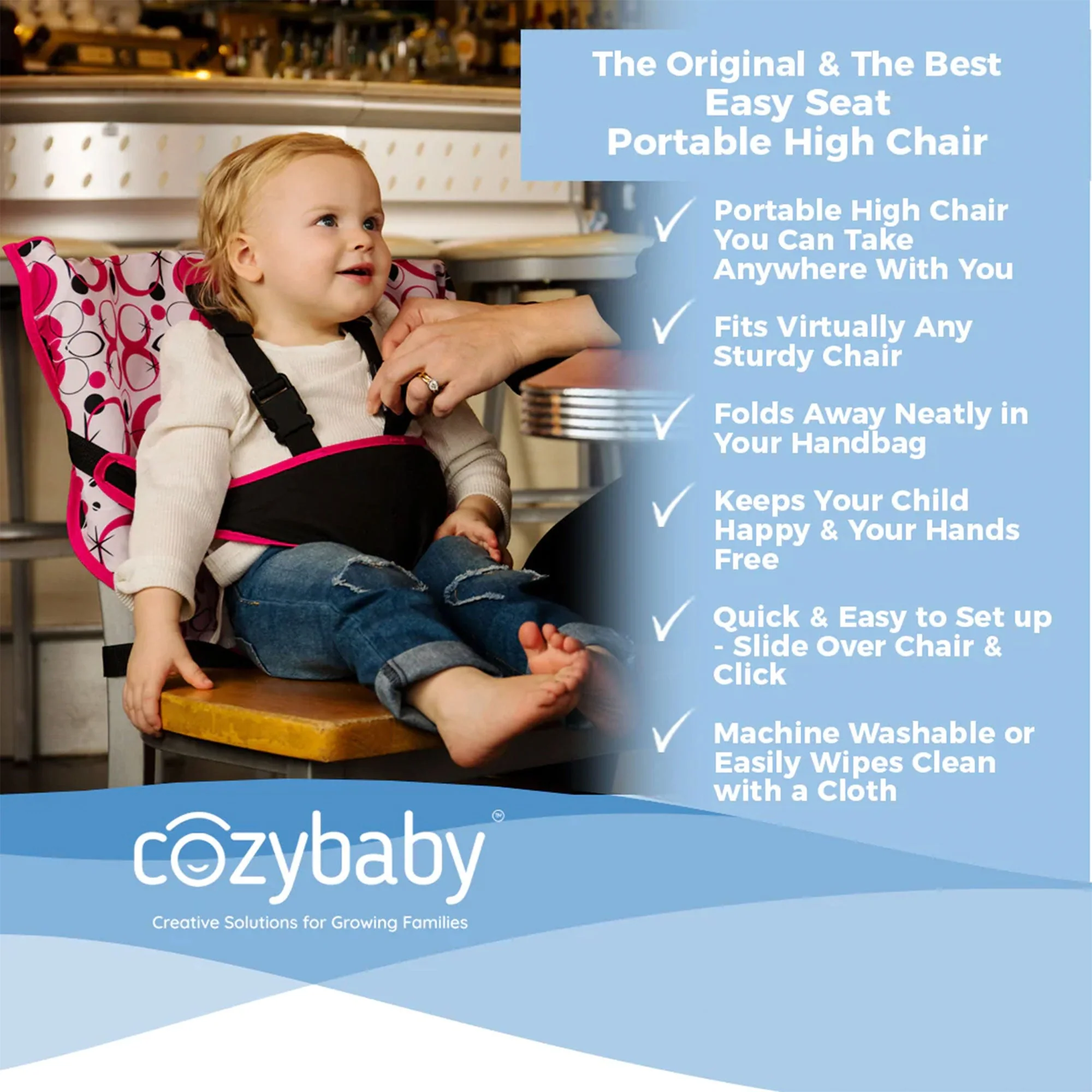 CozyBaby Portable Washable Travel Cloth Easy Seat High Chair, Gray Polka Dot - Image 3