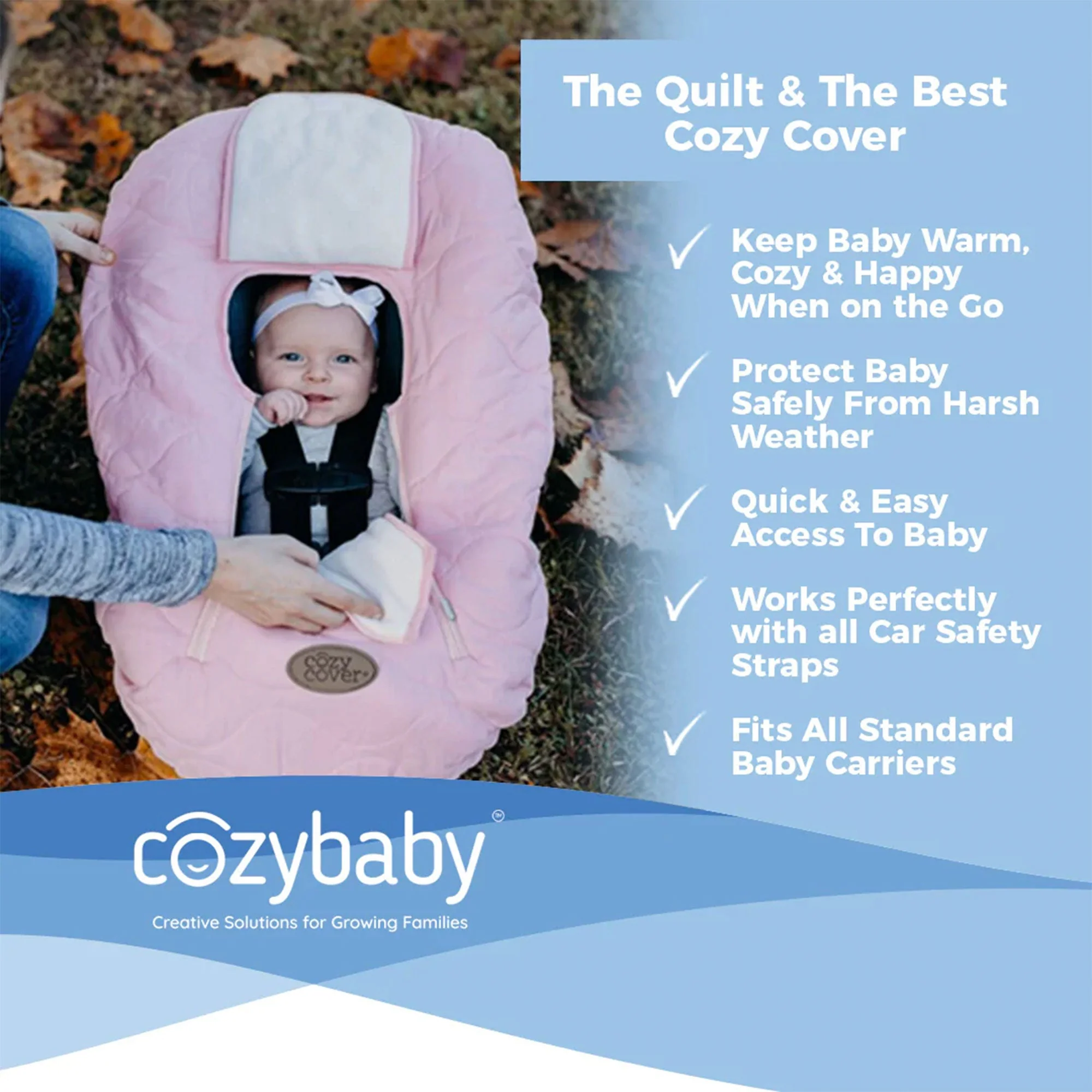 CozyBaby Quilted Infant Car Seat Cover with Dual Zippers and Elastic Edge, Gray - Image 9
