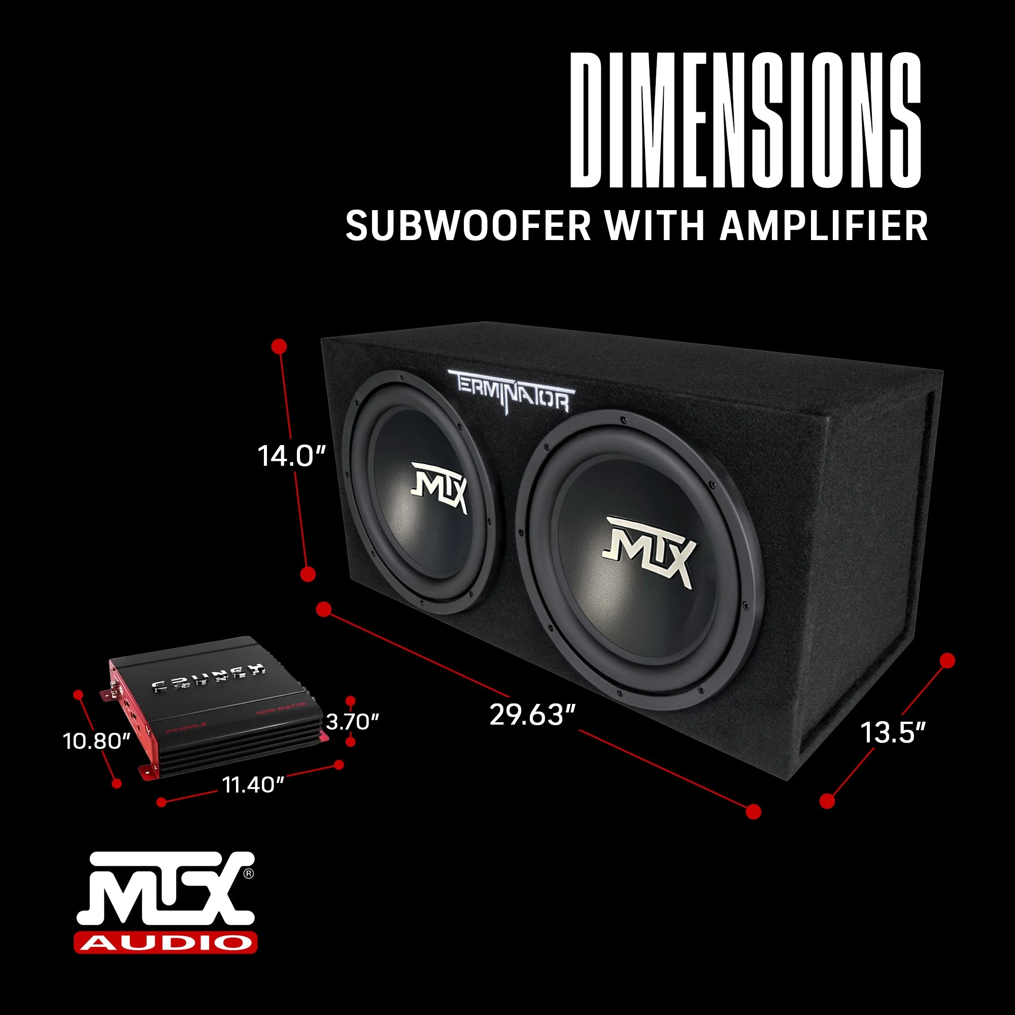 Crunch 2 Channel Car Audio Amplifier & MTX 12 In Dual Loaded Subwoofer Enclosure - Image 3