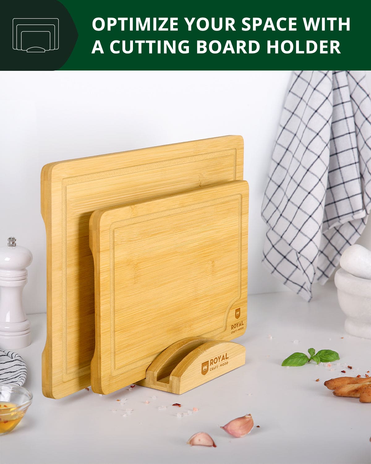 Cutting Board Stand with 3 Slots, Natural - Image 3