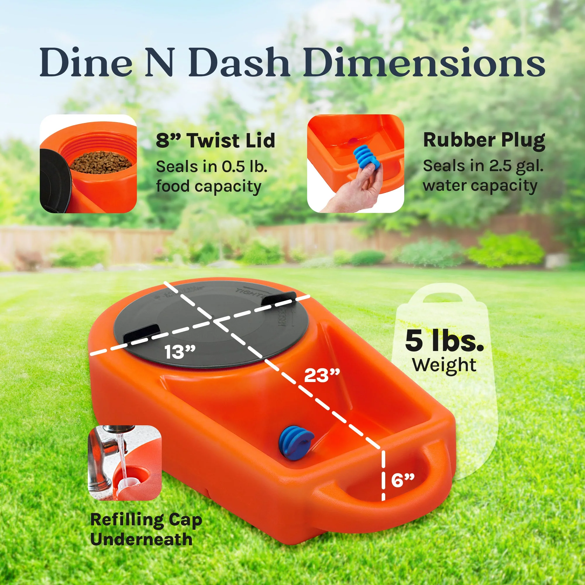 Dakota 283 Dine N Dash Large Pets Feeding and Watering System with Lid, Orange - Image 2