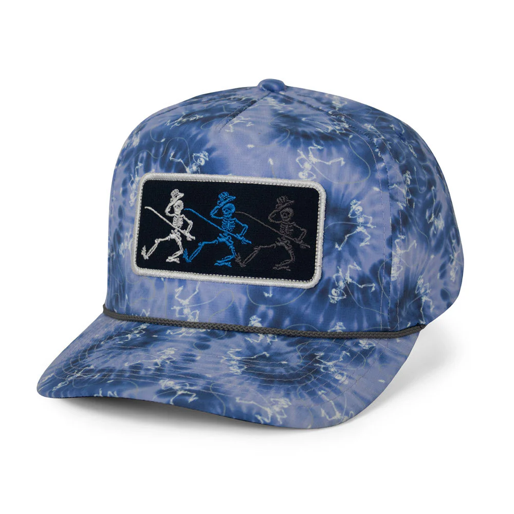Dancing Skeletons Fly Fishing Trucker Tie Dye Rope Cap - Image 4