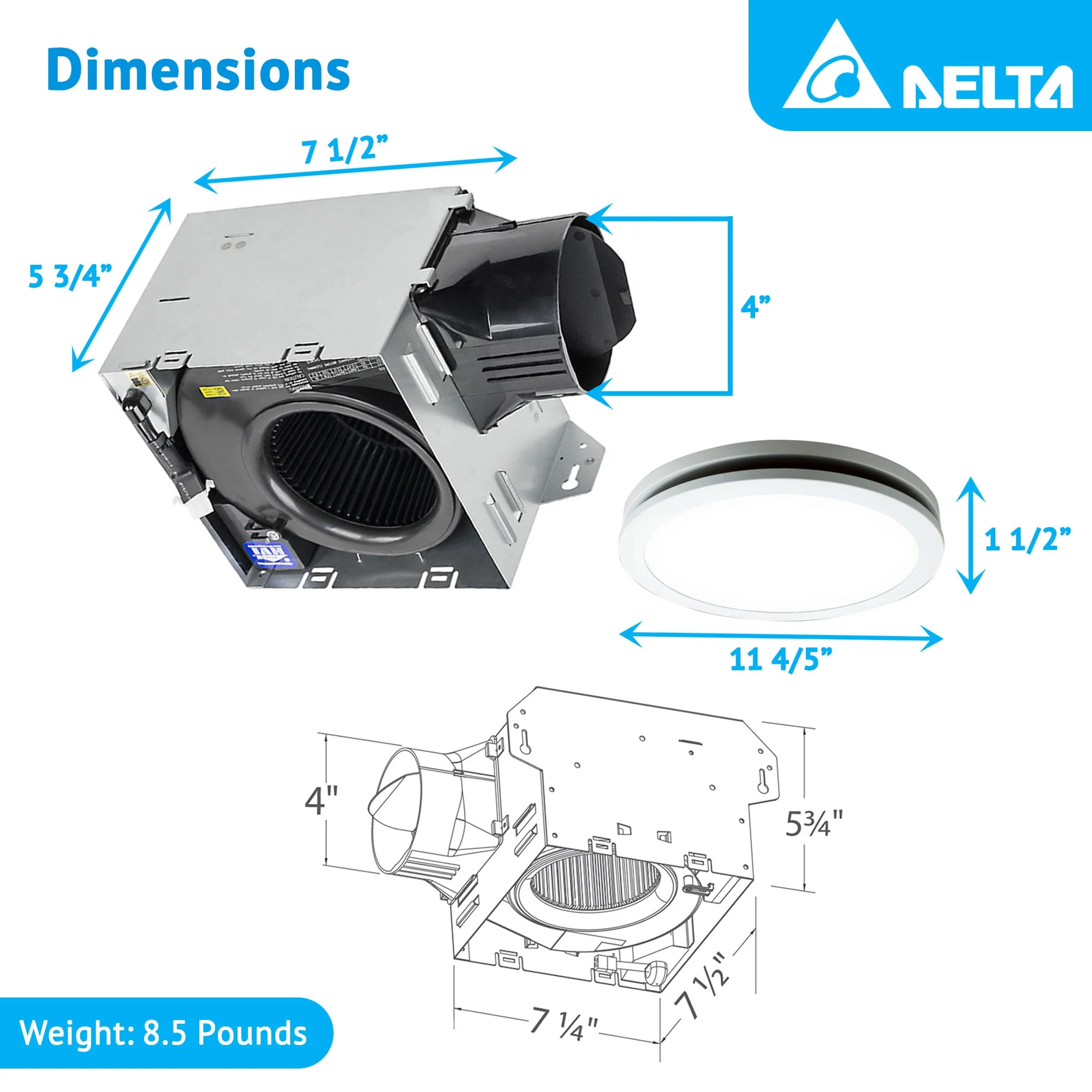 Delta Breez Integrity 100 CFM Exhaust Fan, LED Edge-Lit Flat Round Panel, White - Image 3