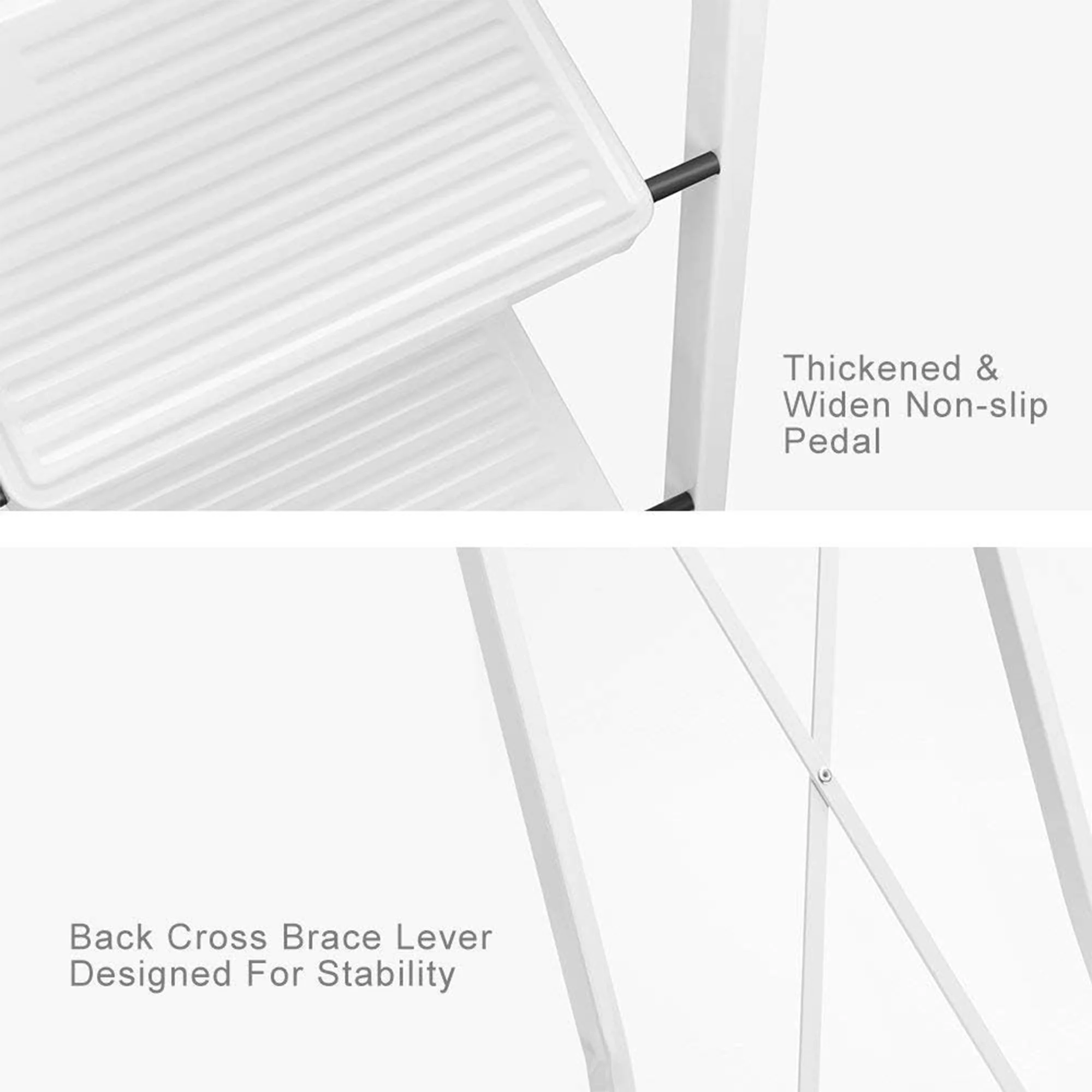 Delxo Folding Portable Steel Non Slip 3 Step Stool Stepladder w/Hand Grip, White - Image 4