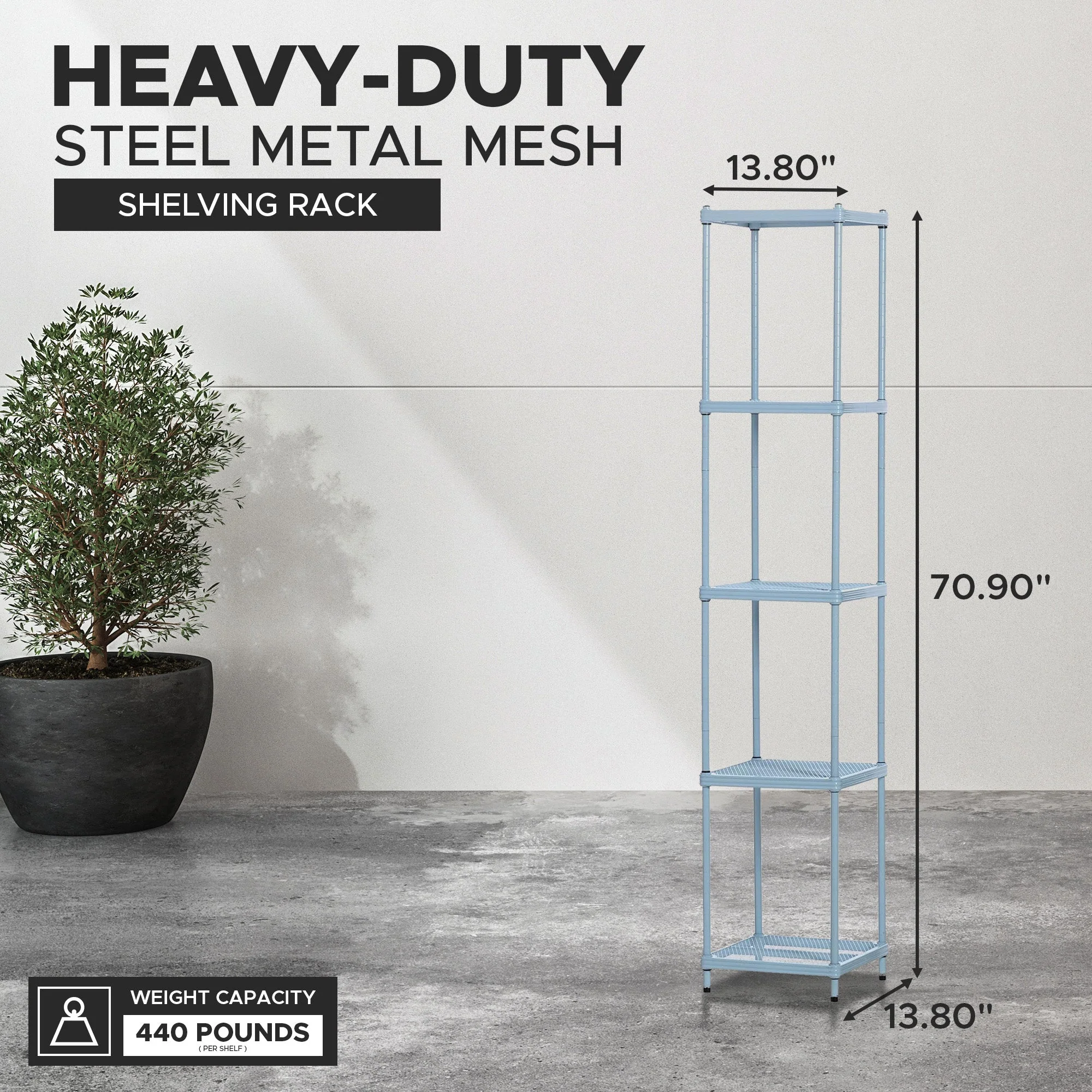 Design Ideas MeshWorks 5 Tier Tower Metal Storage Shelving Unit Rack, Sky Blue - Image 3