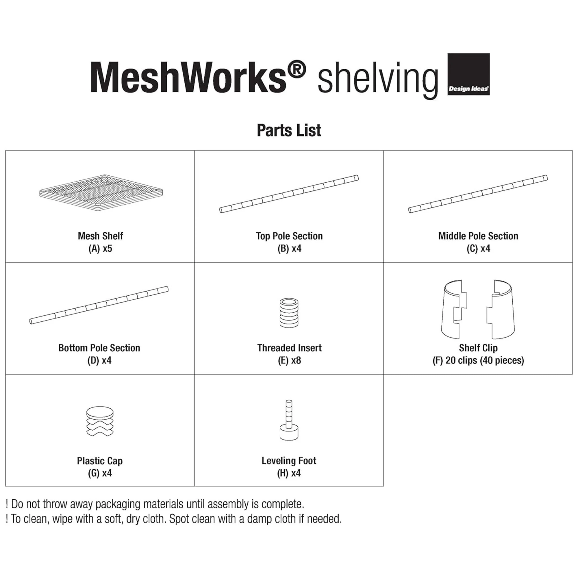 Design Ideas MeshWorks 5 Tier Tower Metal Storage Shelving Unit Rack, White - Image 6