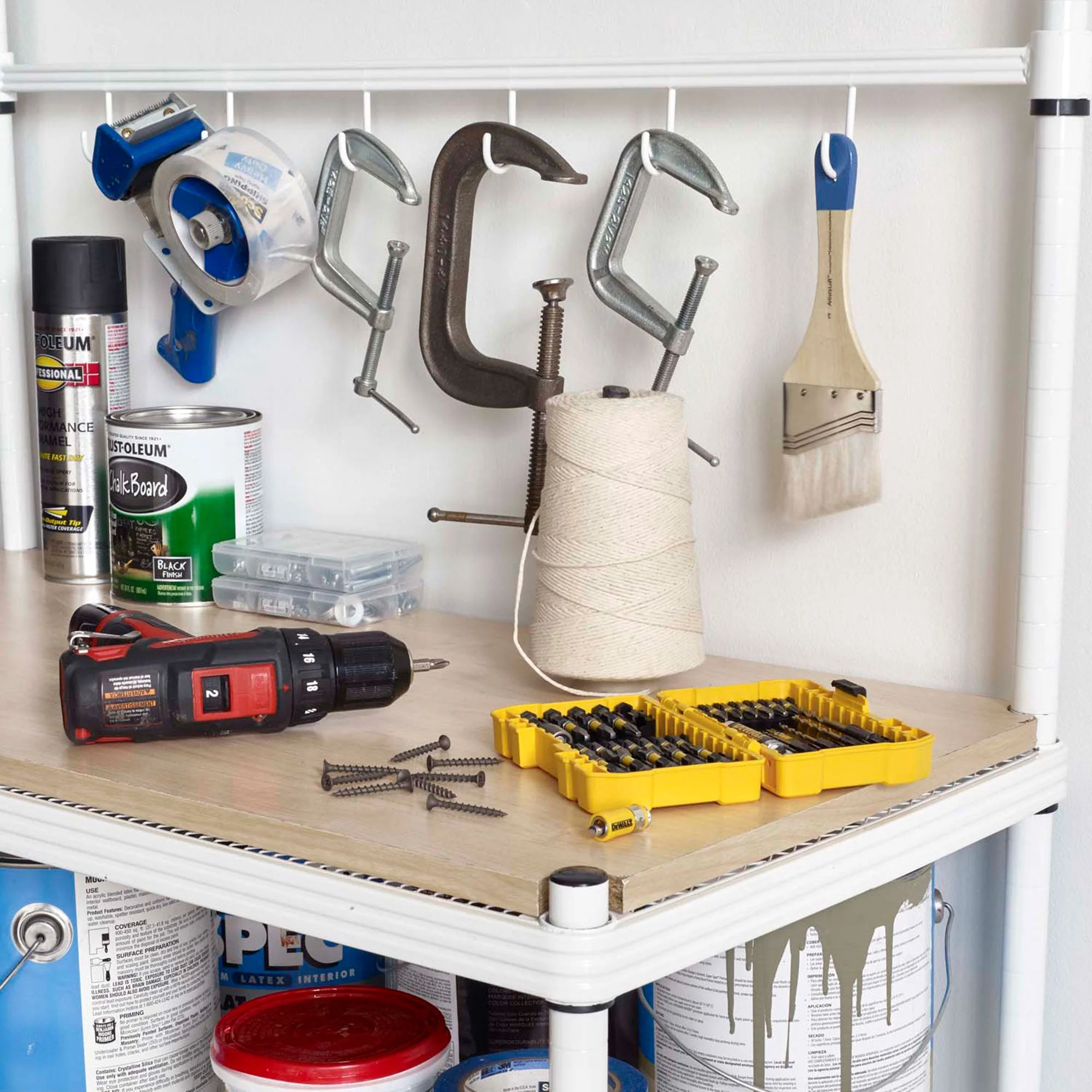 Design Ideas MeshWorks Metal Storage Utility Wood Top Shelving Unit Rack, Silver - Image 5