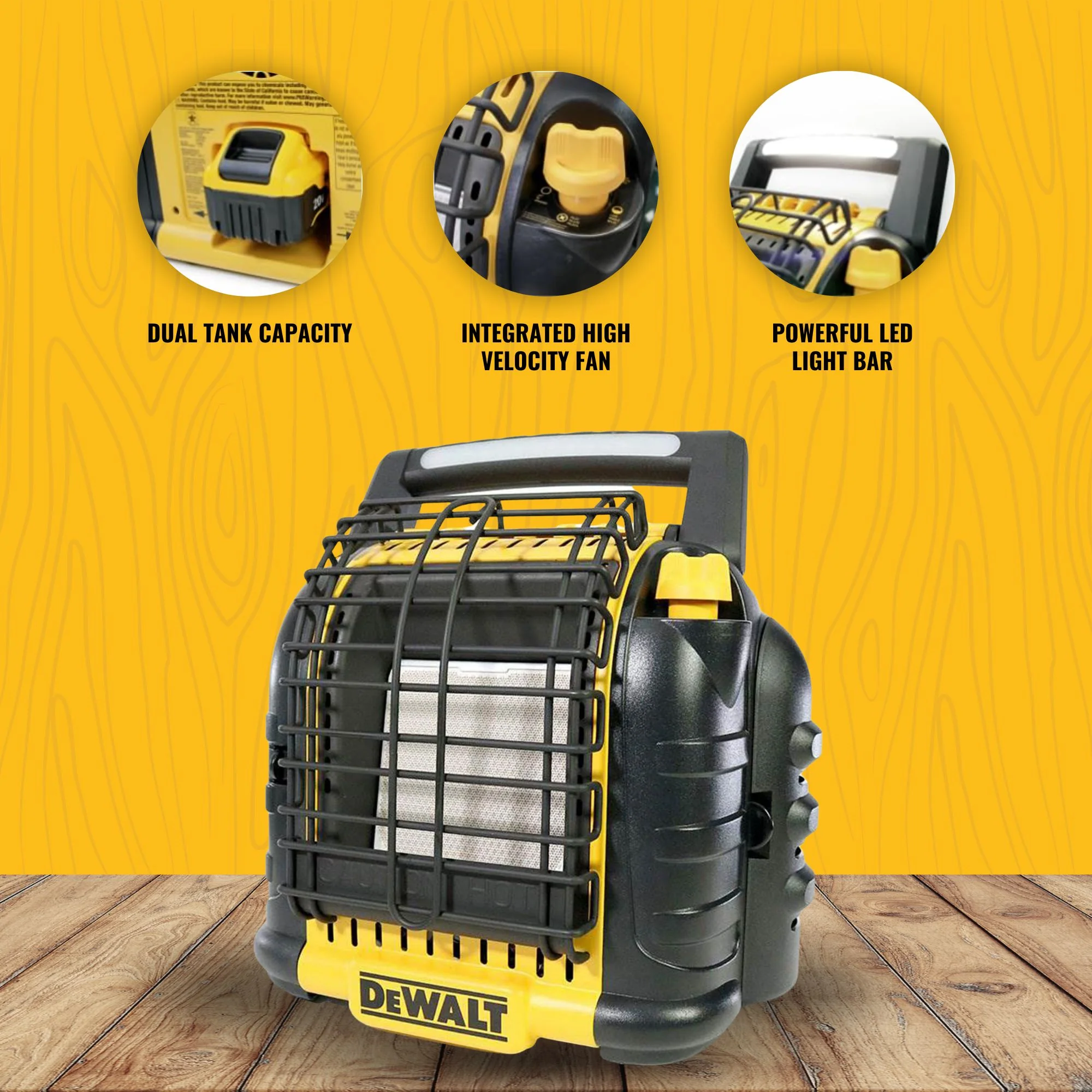 Dewalt 12,000 BTU Portable Cordless Heavy Duty Propane Radiant Heater, Black - Image 6