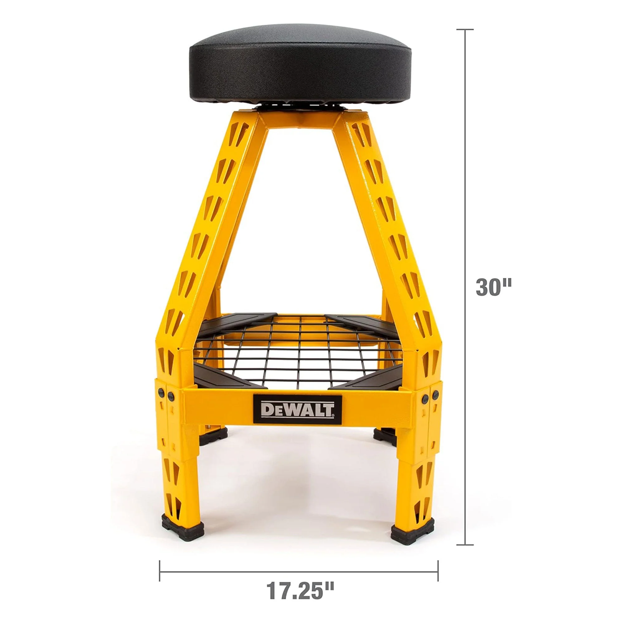 Dewalt Shop Stool 360 Degree Swivel Seat, Tool Shelf, 17.25 x 30 Inches, Black - Image 2