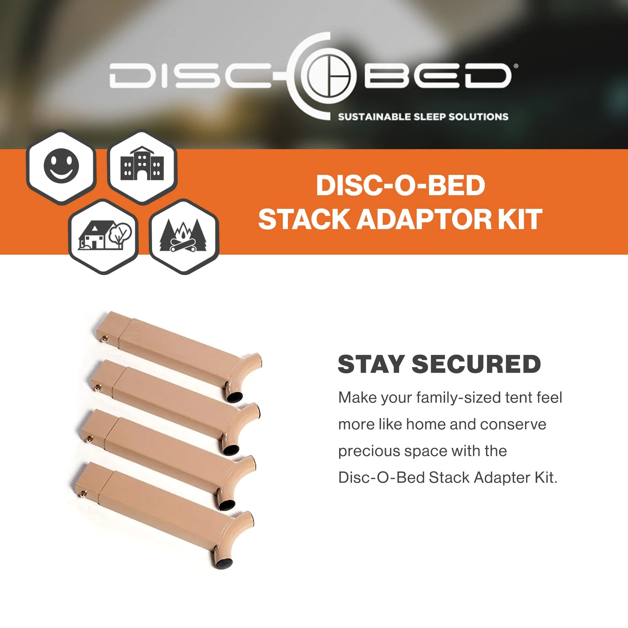 Disc-O-Bed 4 Pack Stack Adapter Kit for Disc-O-Bed Camping Cot Systems, Beige - Image 3