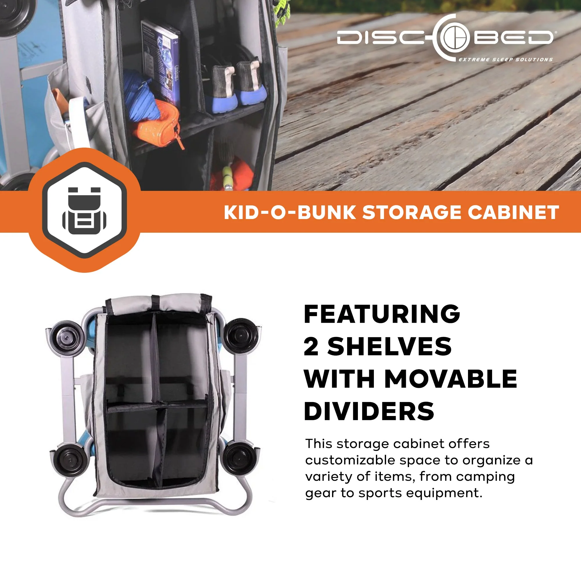 Disc-O-Bed Kid-O-Bunk Camping Cots Folding Storage Cabinet for Travel, Grey - Image 3