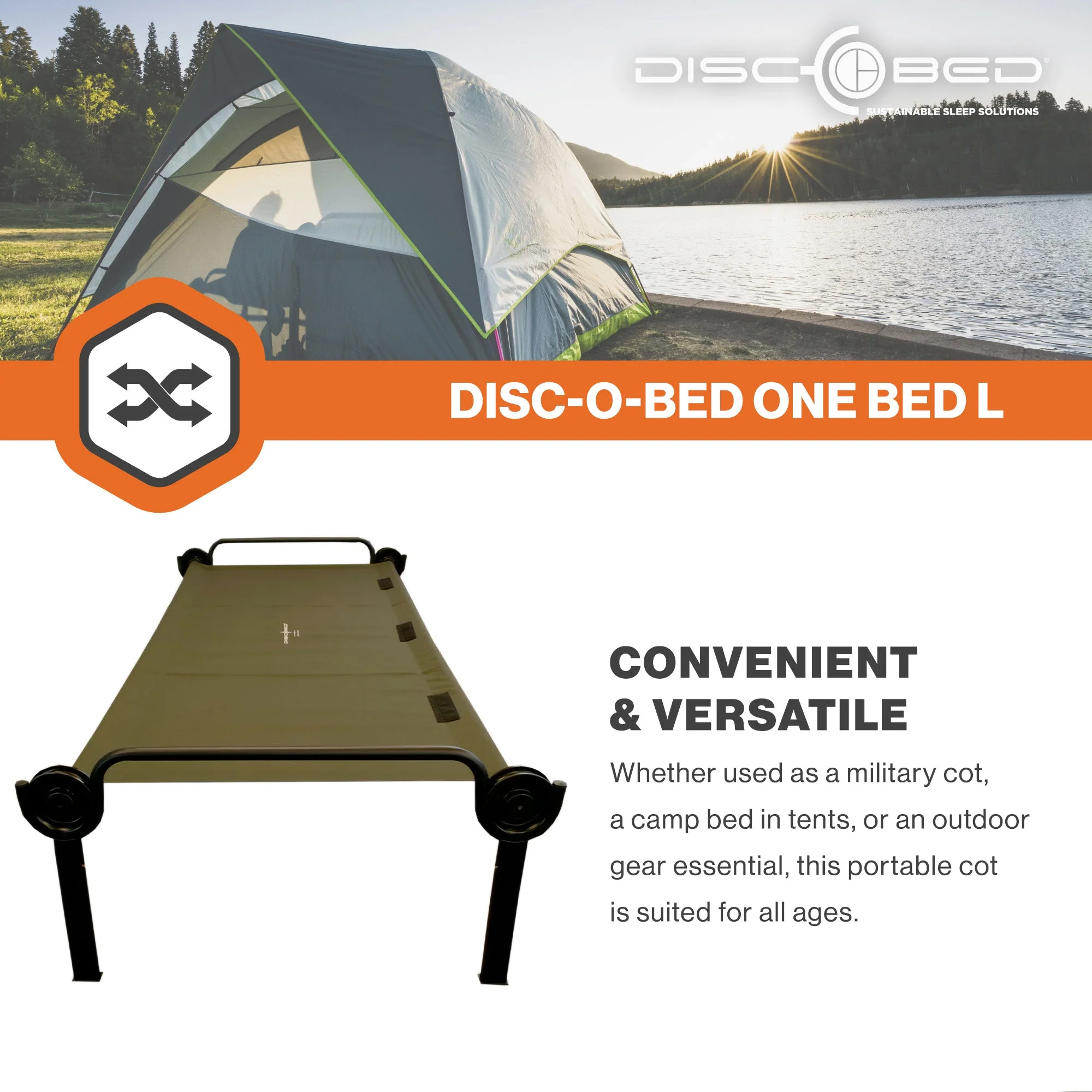 Disc-O-Bed ONE Large Lightweight Folding Camping Cot Bed for Adults, Olive Green - Image 3