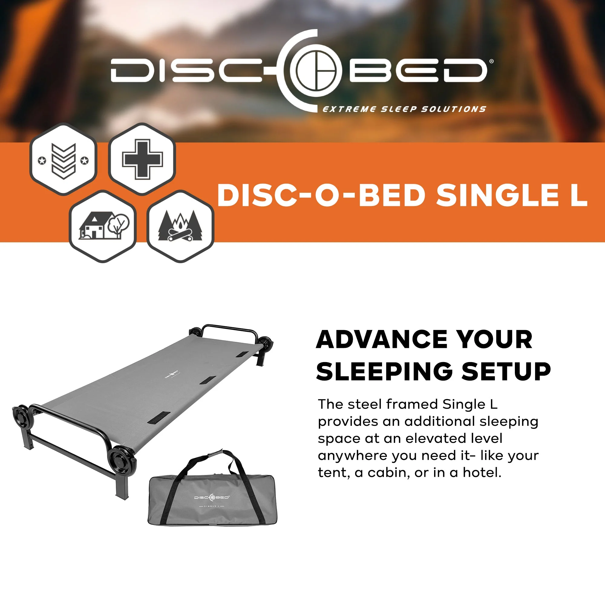 Disc-O-Bed Single Cot, Portable Sleep Solution for Tents & Cabins, Grey, Large - Image 2