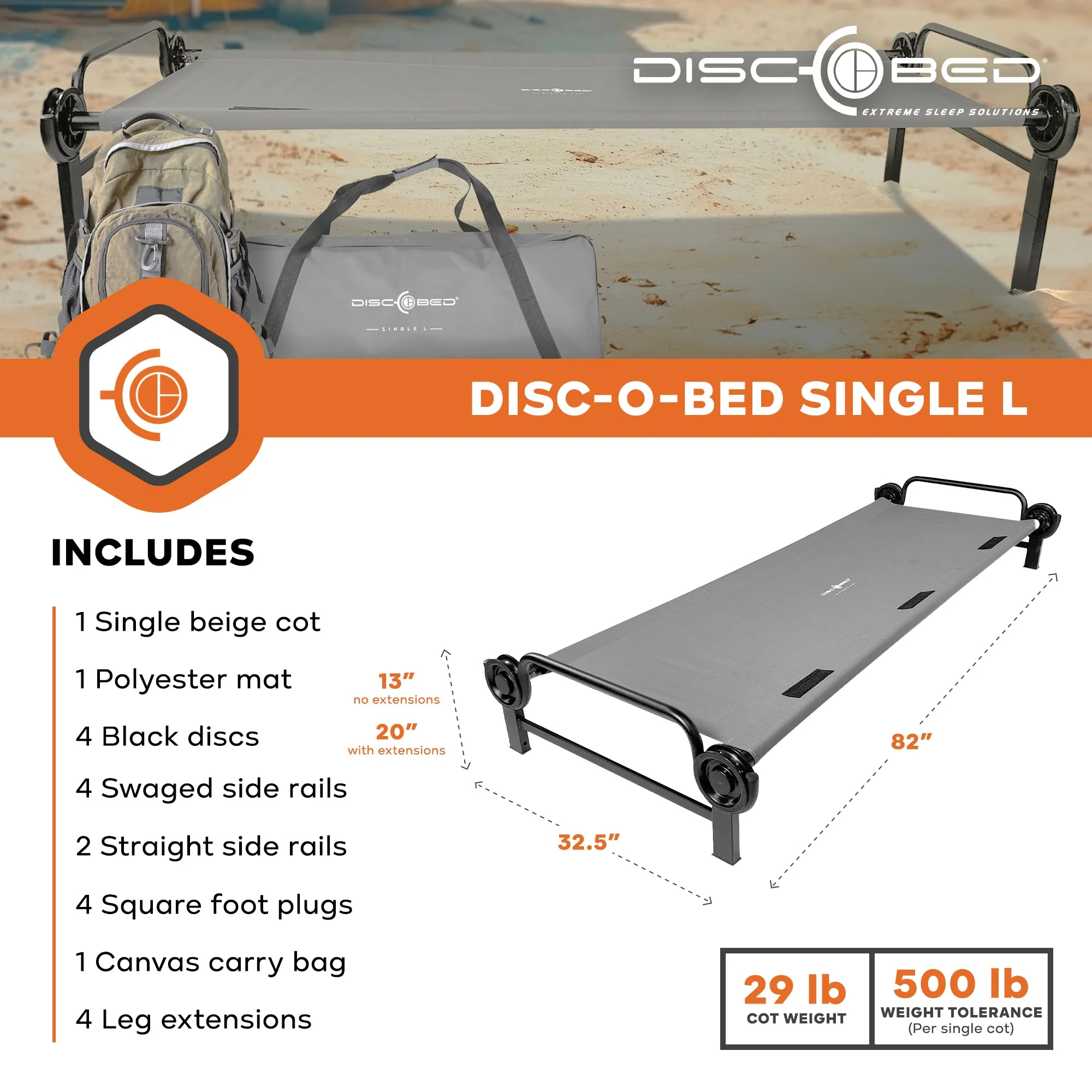 Disc-O-Bed Single Cot, Portable Sleep Solution for Tents & Cabins, Grey, Large - Image 5