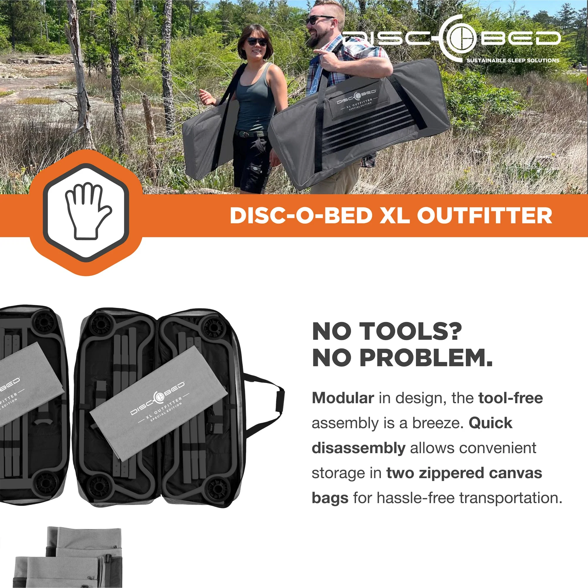 Disc-O-Bed XL Outfitter Bench Double Cot Camping Bunk with Organizers, Grey - Image 4