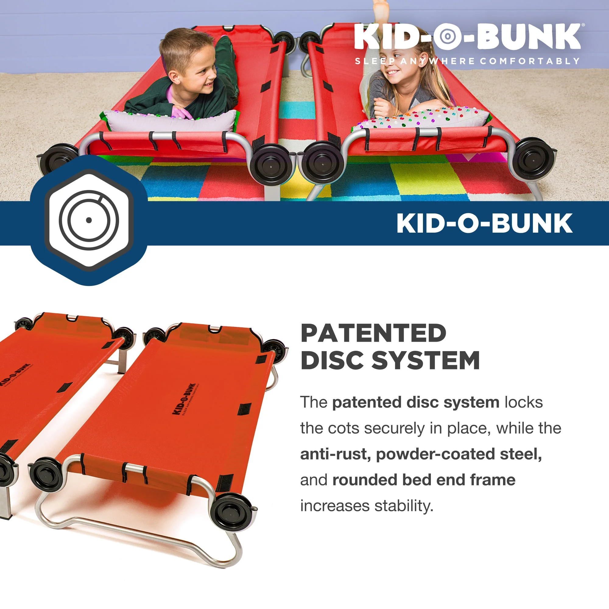 Disc-O-Bed Youth Kid-O-Bunk Benchable Double Cot with Storage Organizers, Red - Image 5