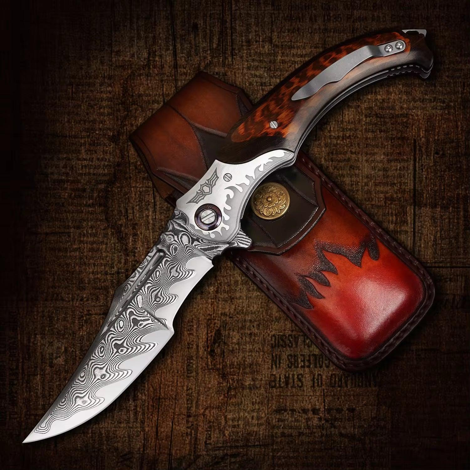 Dragon VG10 Damascus Pocket Knife with Snakewood Handle - Image 3