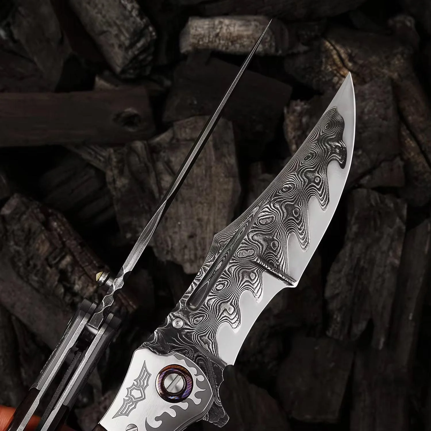 Dragon VG10 Damascus Pocket Knife with Snakewood Handle - Image 8