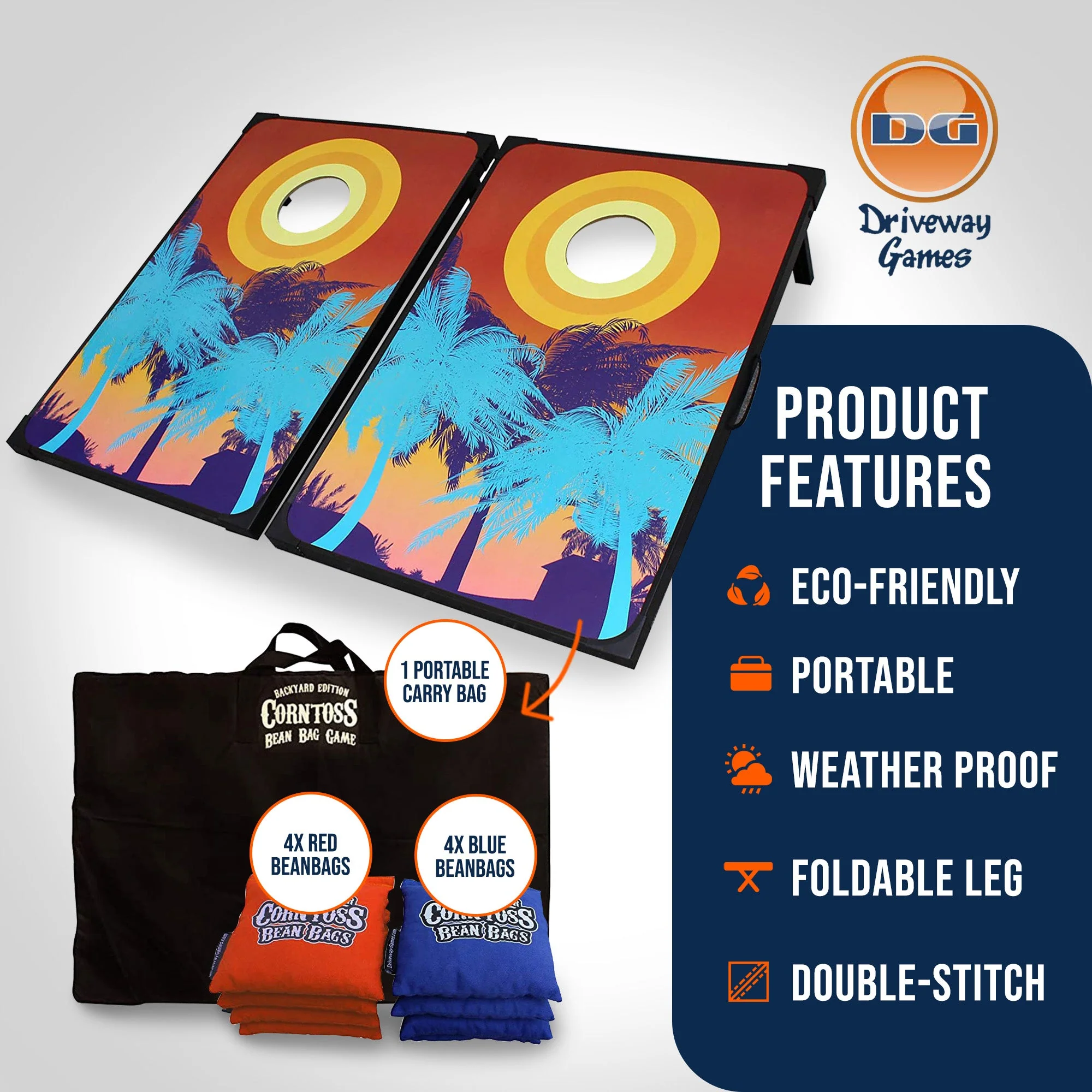 Driveway Games Tailgate Bean Bag Toss Board Cornhole Set w/Carry Bag, Tropical - Image 2