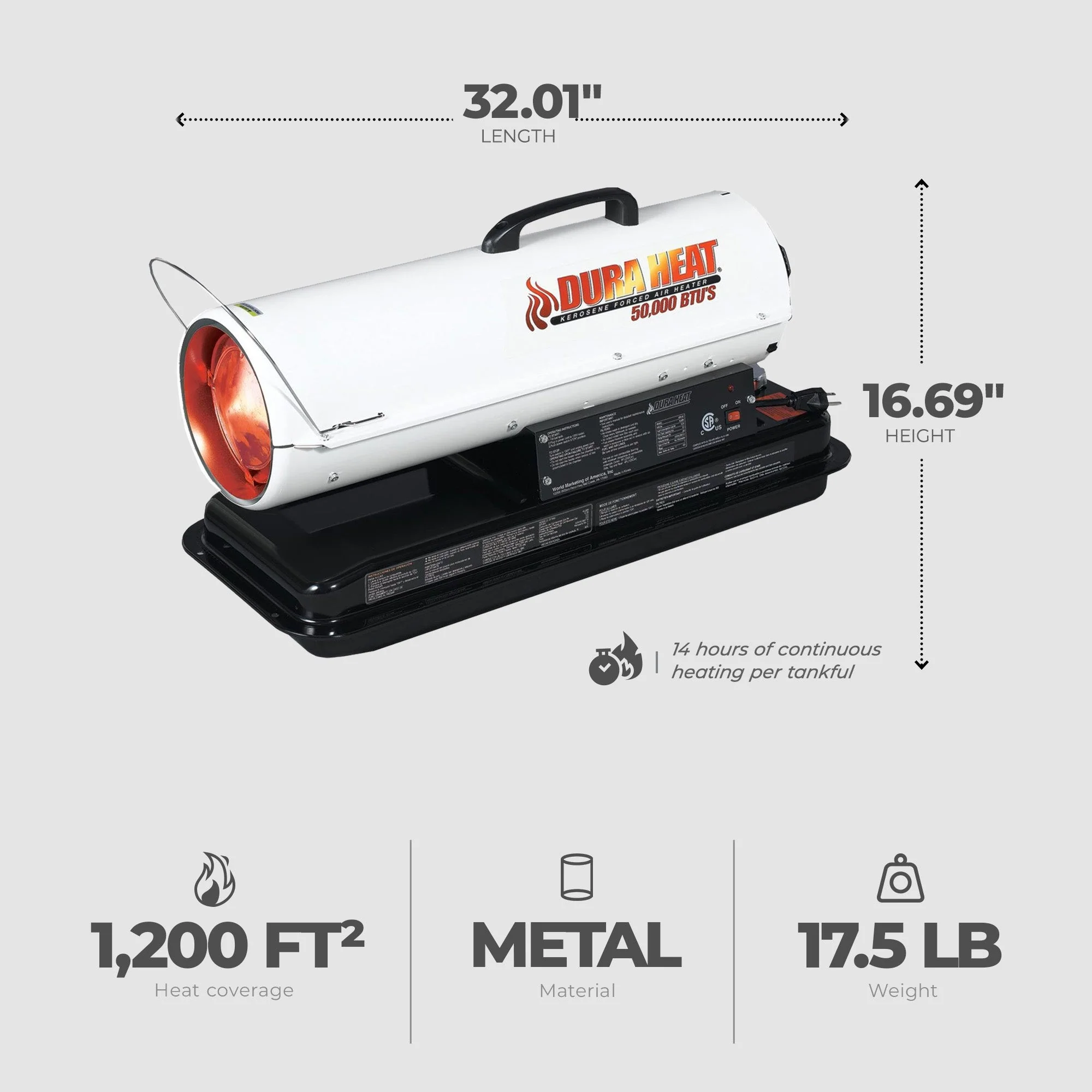 Dura Heat 50,000 BTU Portable Kerosene Forced Air Heater with 5 Gallon Fuel Tank - Image 3