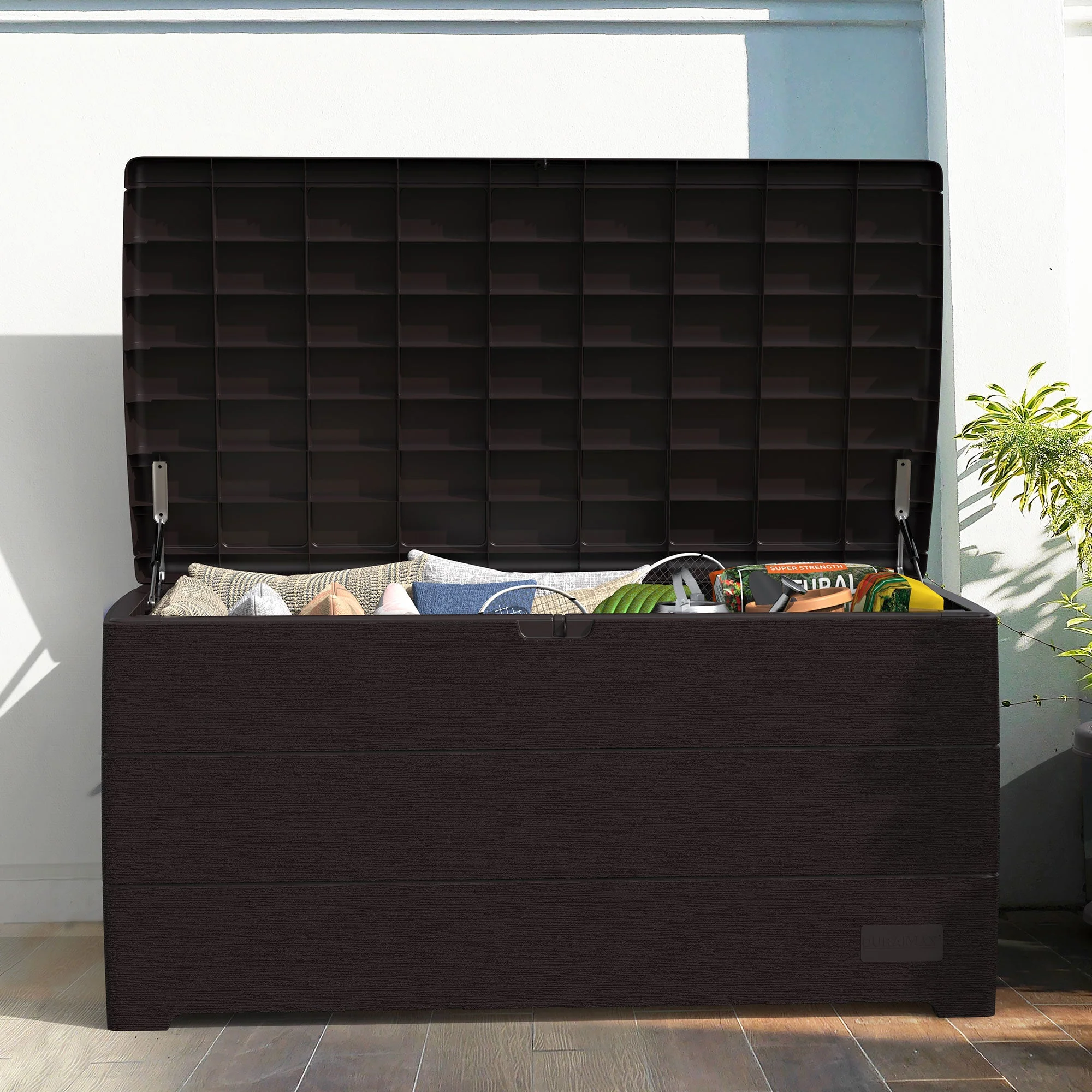 Duramax CedarGrain Durabox 110 Gal Outdoor Deck & Garden Storage Bench, Brown - Image 9