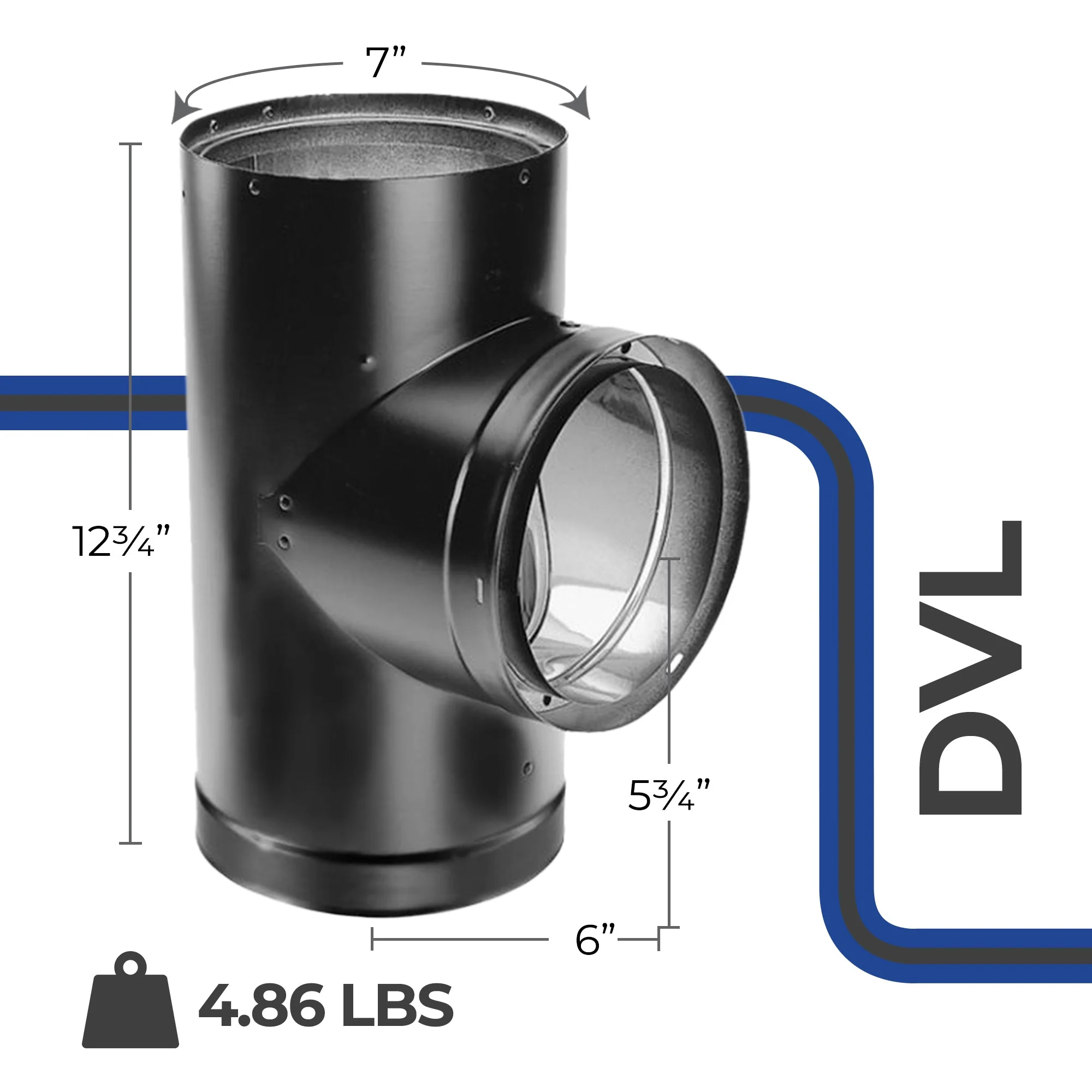 DuraVent 6DVL-T 7'' Galvanized Steel Double Wall Tee with Clean Out Cap, Black - Image 3