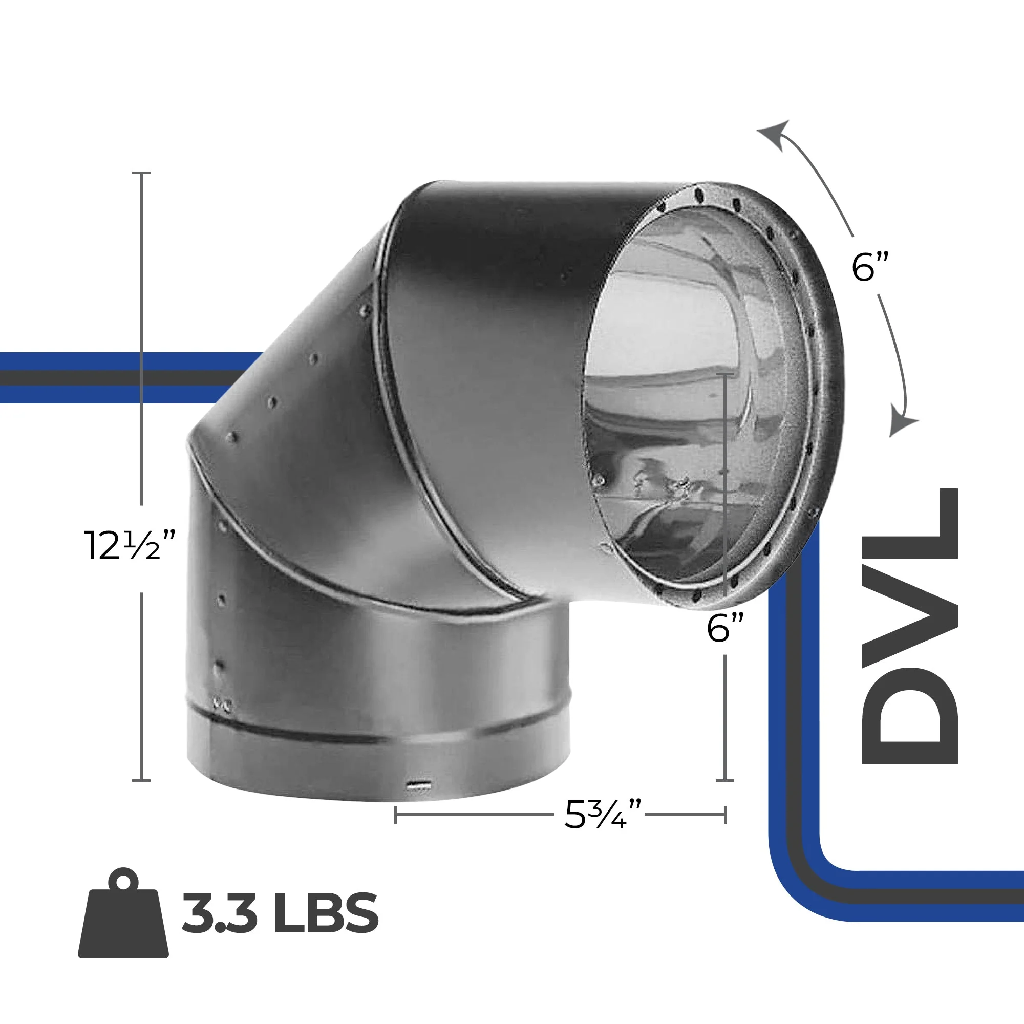 DuraVent DVL 6DVL-E90 Galvanized Double Wall Stove Pipe 90 Degree Elbow, Black - Image 3