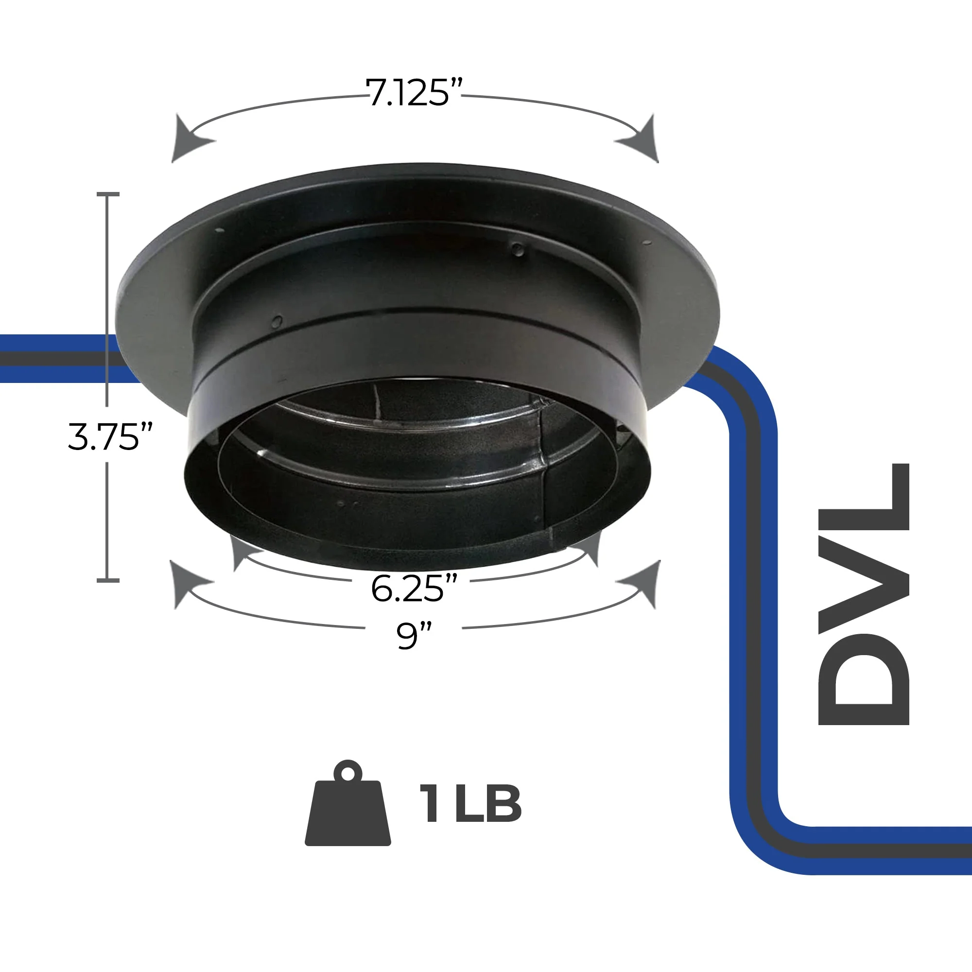 DuraVent DVL 9 x 9 in. Galvanized Stainless Double Wall Ceiling Adapter, Black - Image 3