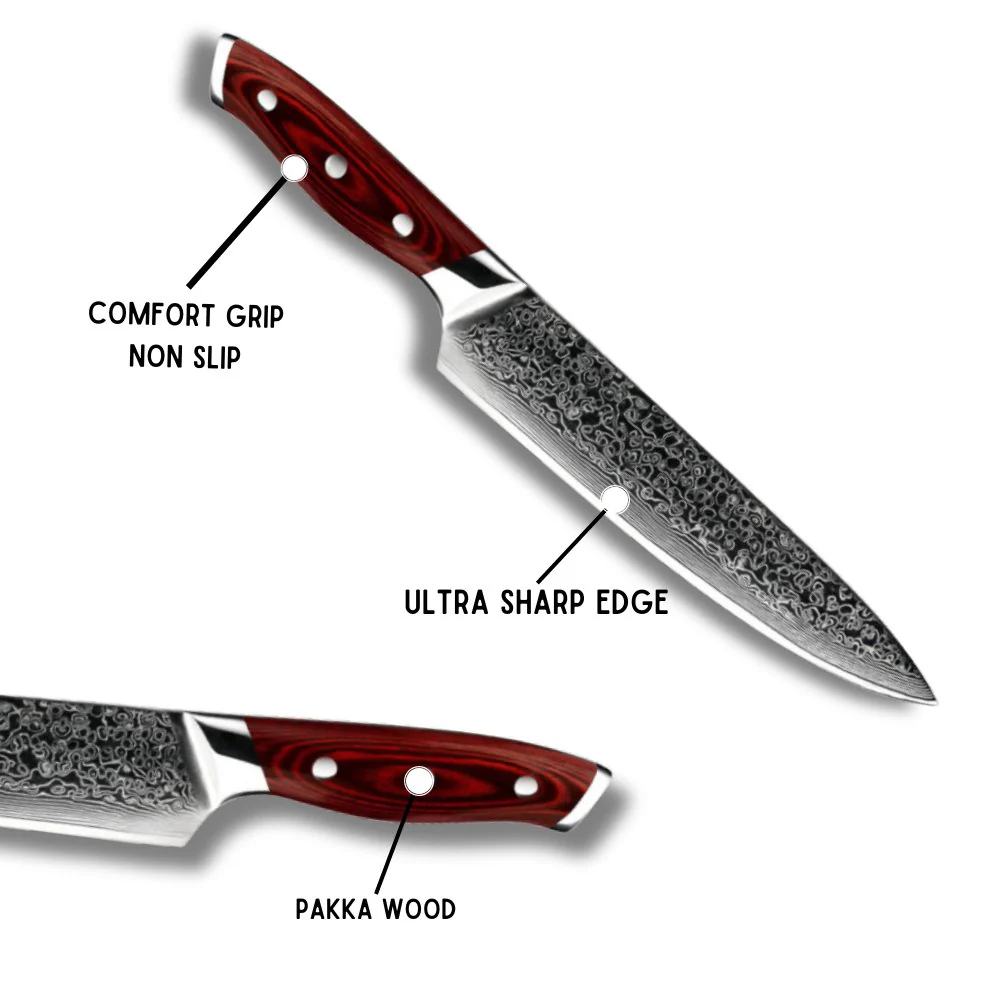 Edge VG10 Damascus Chef Knife with Pakkawood handle - Image 6