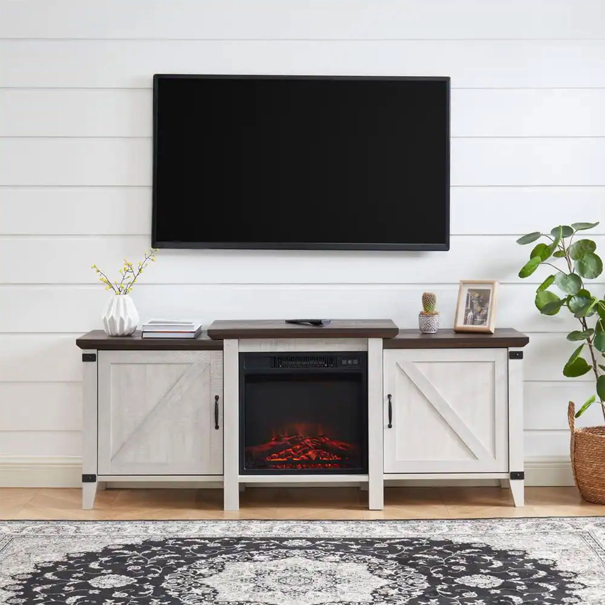 Edyo Living 63in Freestanding Wooden Electric Fireplace TV Stand Console, Grey - Image 10