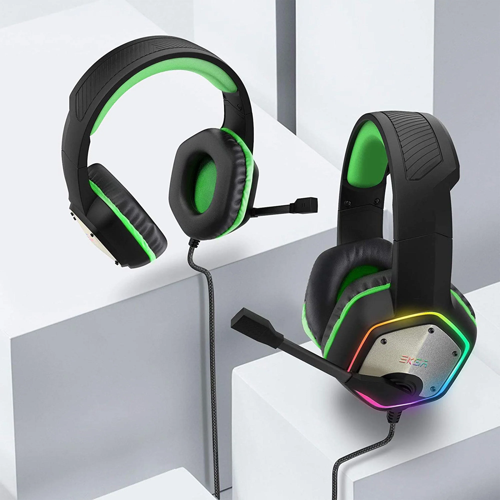 EKSA RGB Plug In USB Gaming Headset for PC, PS4, and PS5 with Microphone, Green - Image 7
