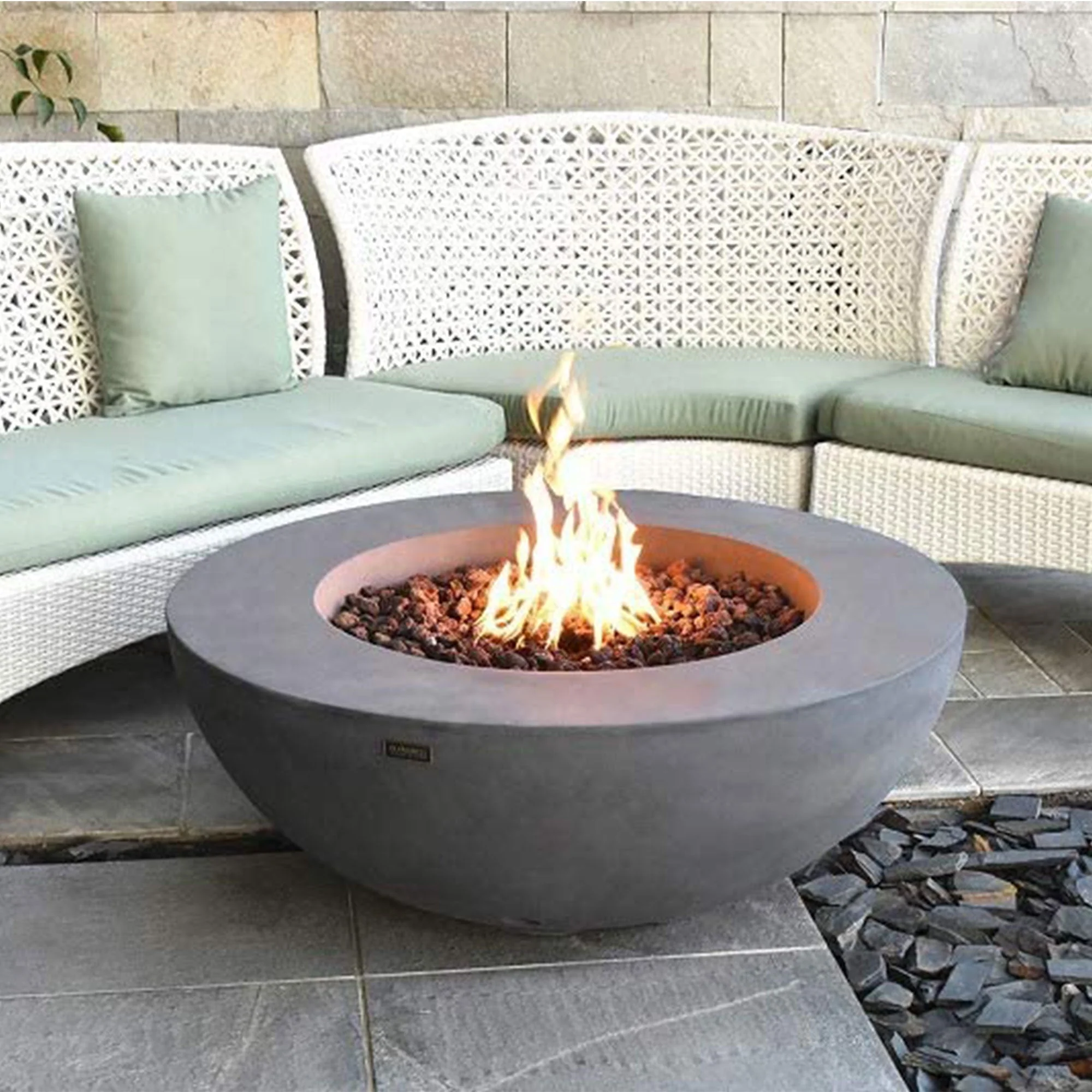 Elementi Natural Gas Concrete Lunar Bowl Fire Pit w/ Auto Ignition, Clean Flame - Image 11