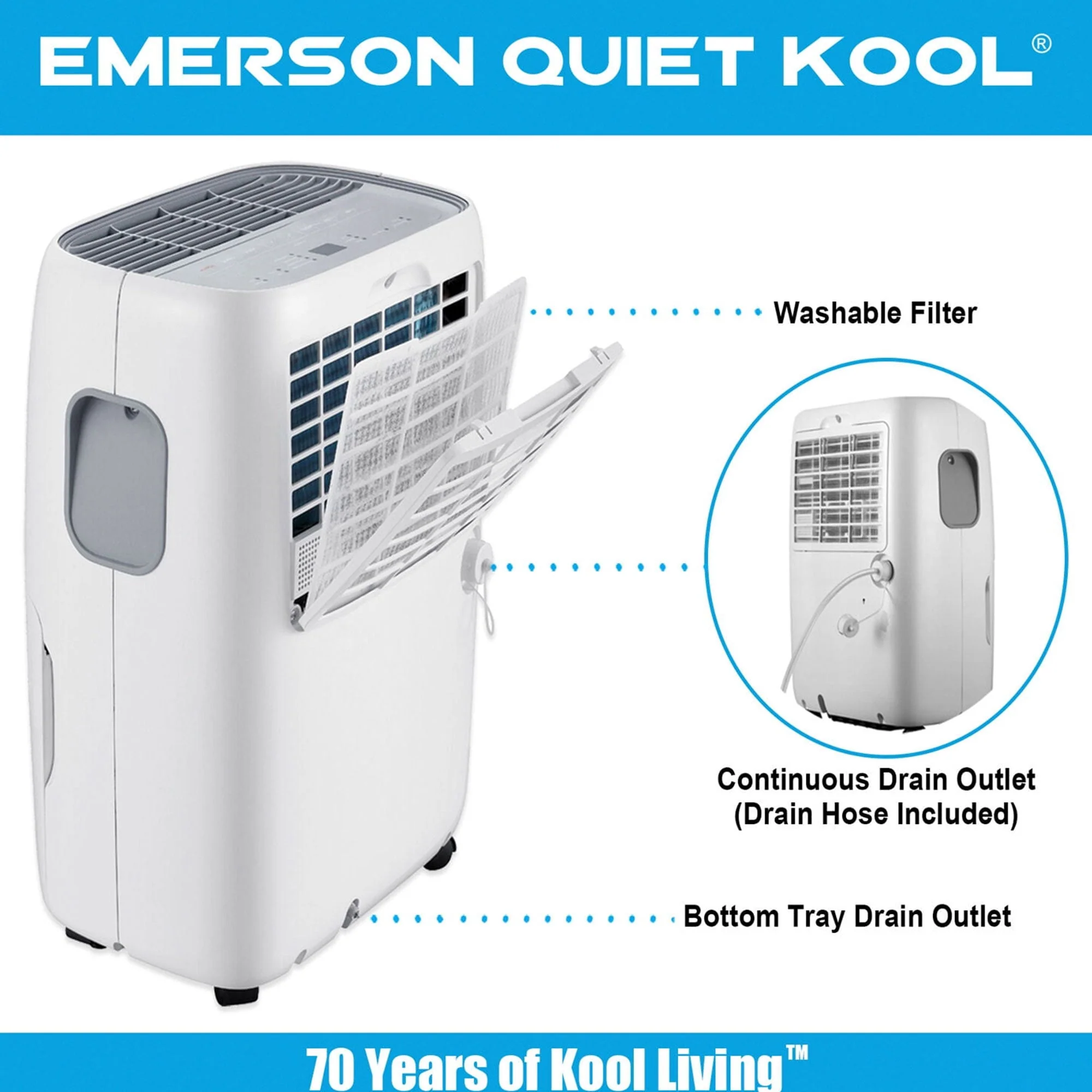 Emerson Quiet Kool 40 Pint Digital Display Dehumidifier with 3 Fan Speeds, White - Image 5