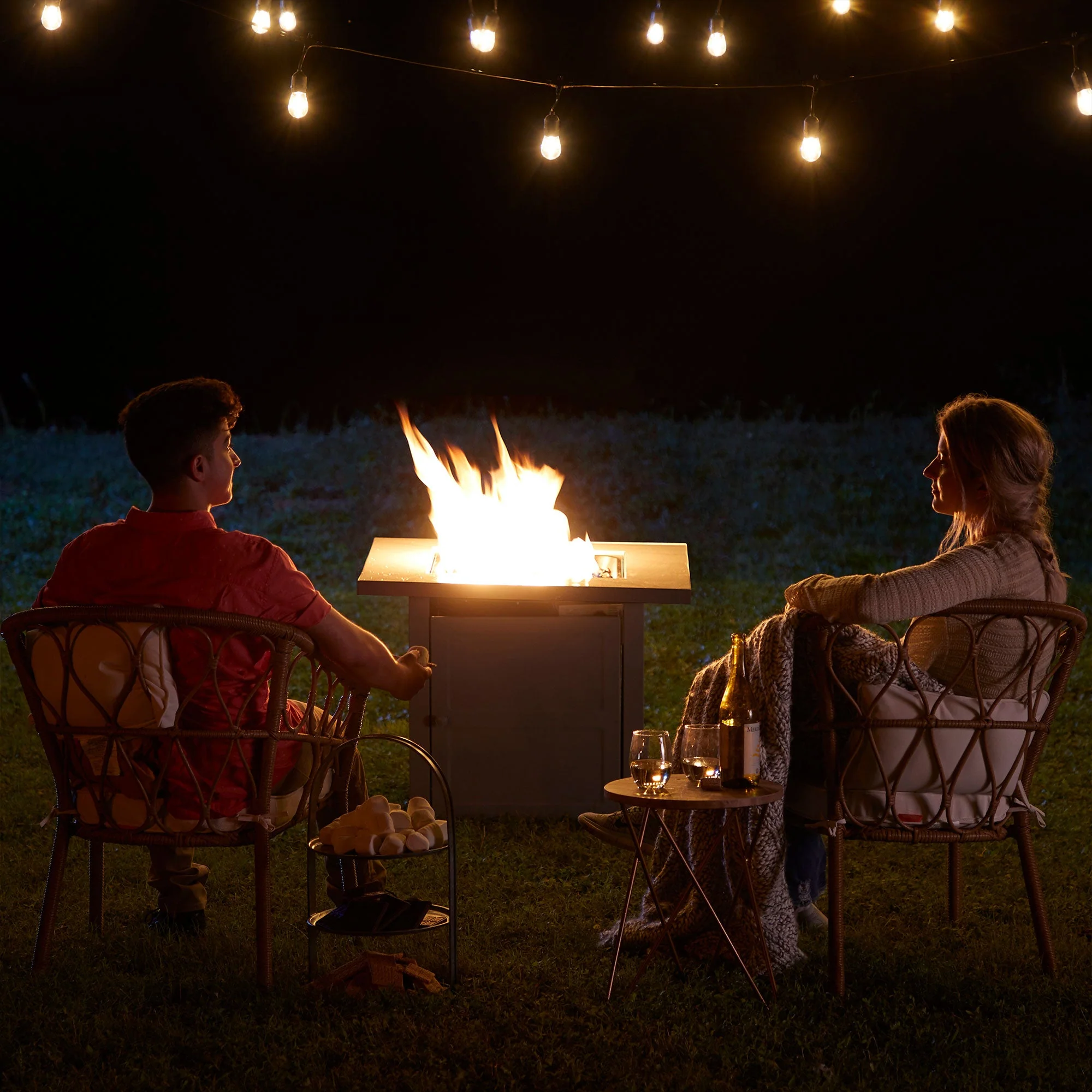 Endless Summer Outdoor Fire Pit Table with Faux Marble Finish, Black Glass - Image 10
