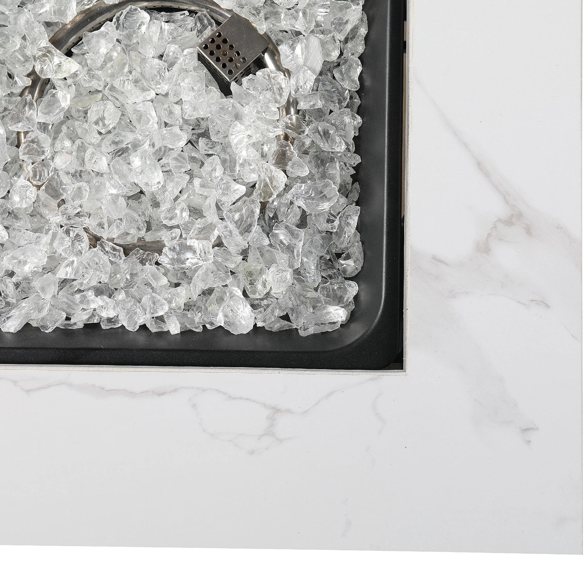 Endless Summer Outdoor Fire Pit Table with Faux Marble Finish, White Glass - Image 10