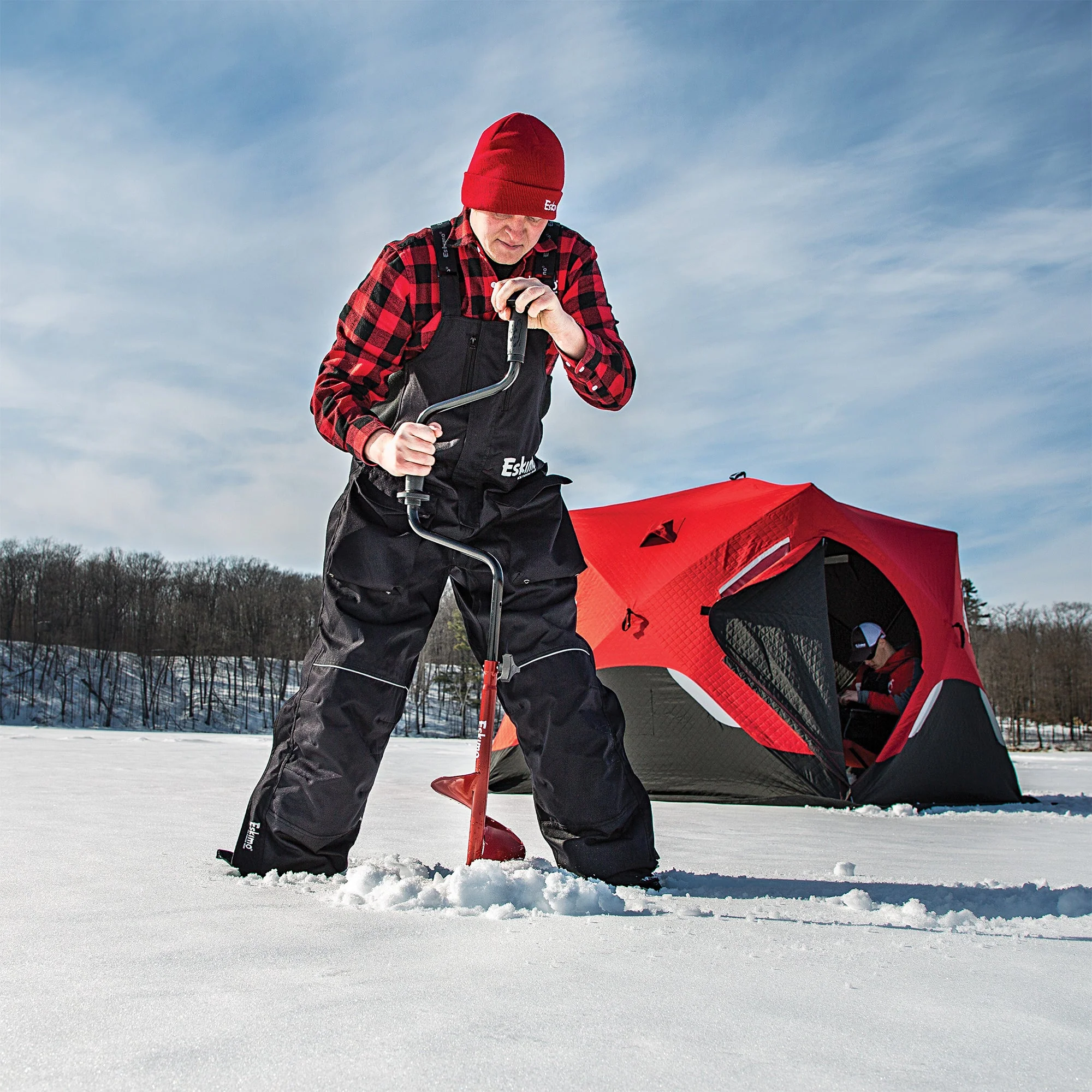 Eskimo HD06 6" Dual Flat Blade Ice Fishing Hand Auger with Blade Protector, Red - Image 4